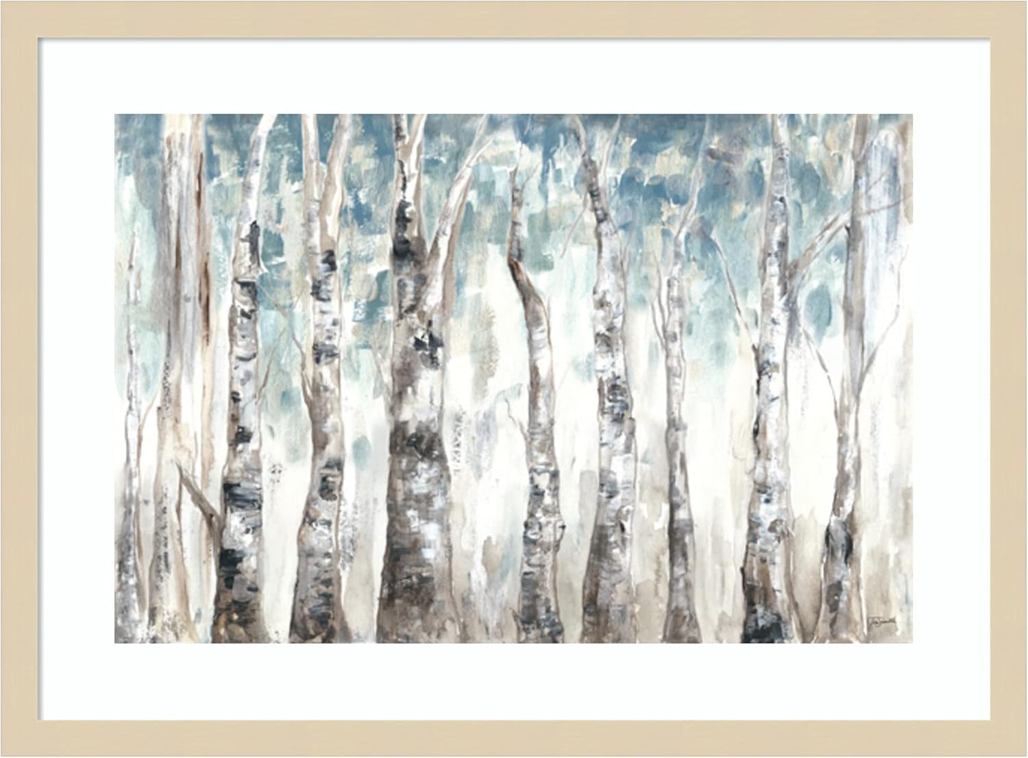 Amanti Art Framed Wall Art Print (25×19) Winter Aspen Trunks Blue by Tre Sorelle Studios Framed Poster for Wall Decor, Living Room, Bedroom,