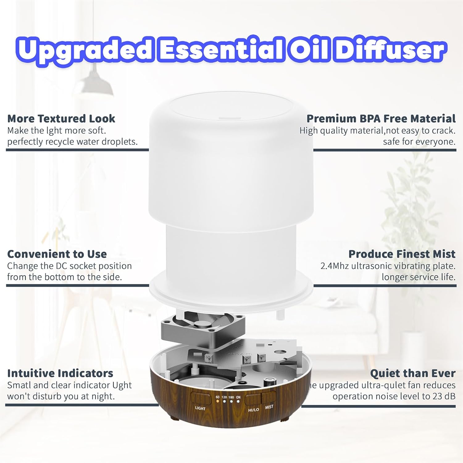 Mini difusor de aceite esencial de aroma de 6.8 fl oz, humidificadores ultrasónicos de niebla fría y difusor de aromaterapia 3 en 1 con luces