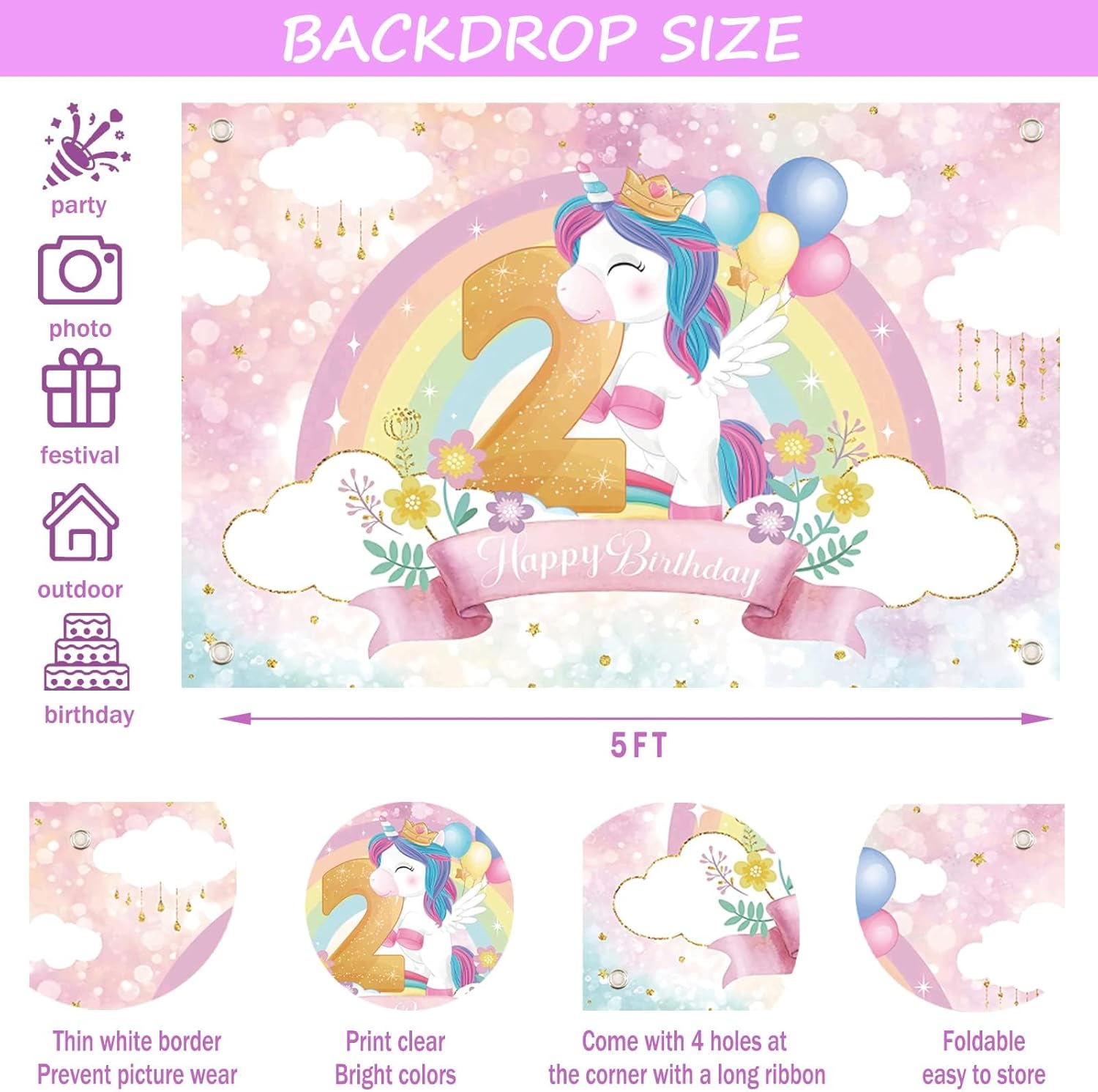 128 decoraciones de unicornio para el segundo cumpleaños para niñas, decoraciones de fiesta de cumpleaños de unicornio de Fiesec de dos años,