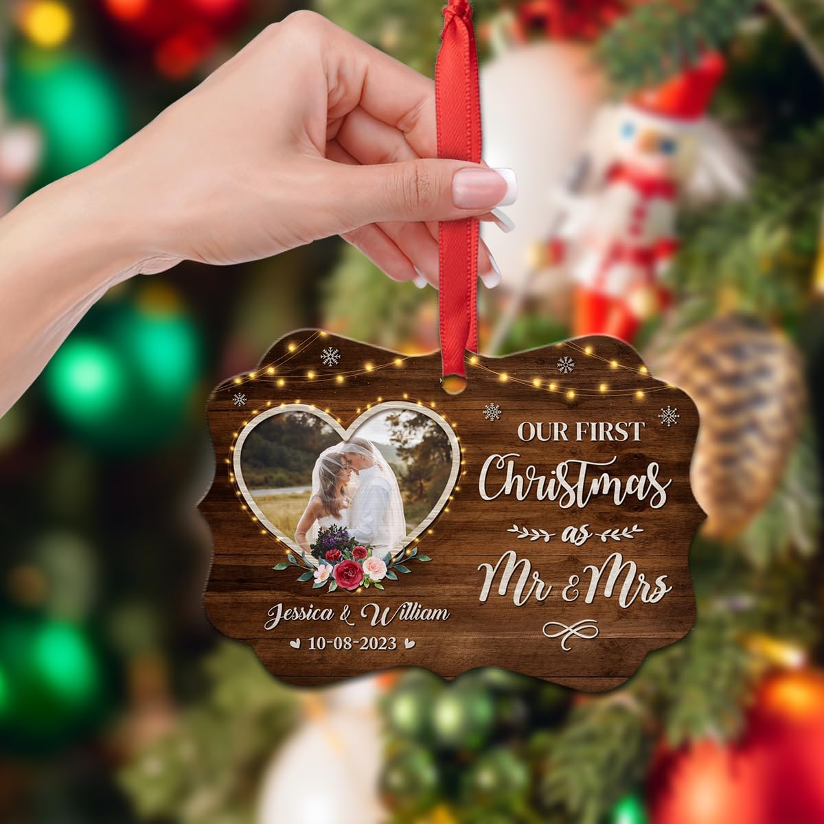 Adorno personalizado para la primera Navidad como el señor y la señora, adornos de aluminio para boda, matrimonio, regalos de recuerdo, decoraciones