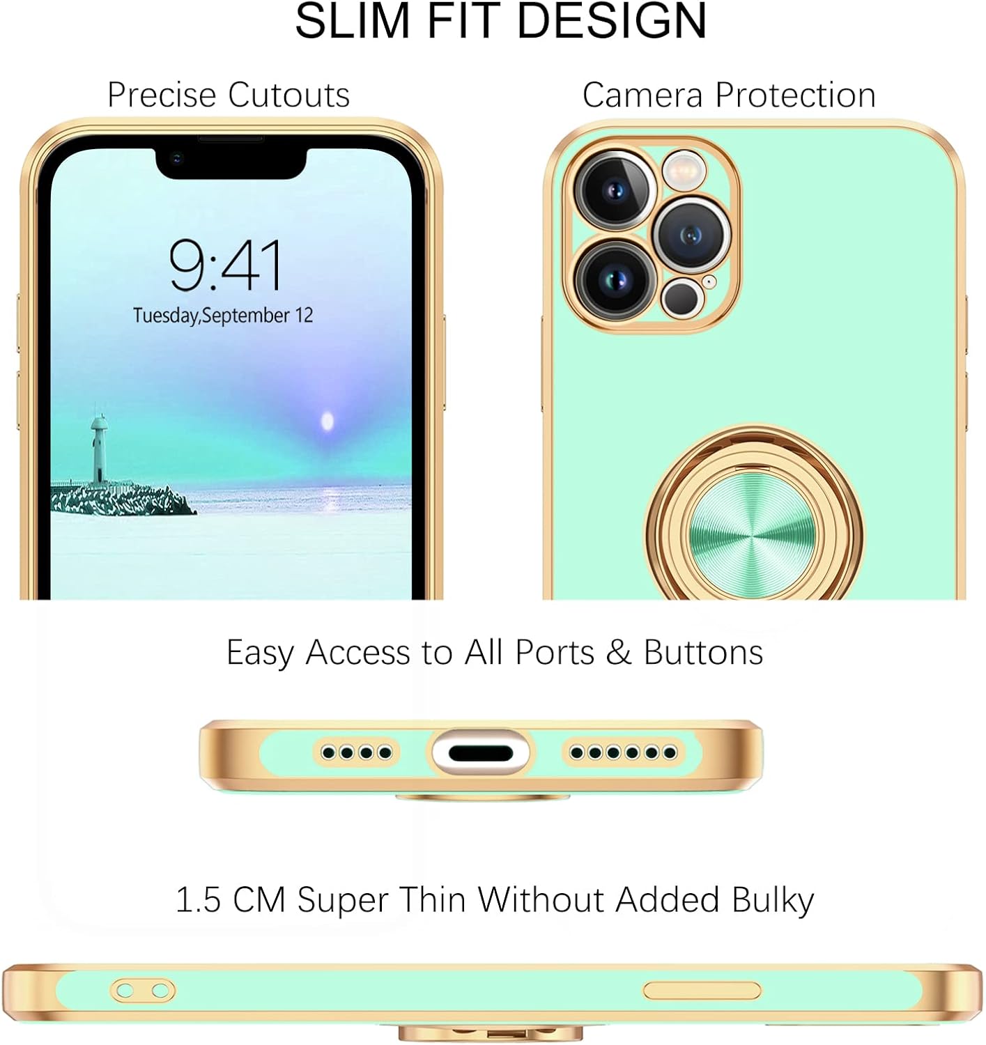 BENTOBEN Funda para iPhone 13 Pro Max, ajuste delgado, soporte de anillo de 360, a prueba de golpes, soporte magnético para automóvil, soporte de