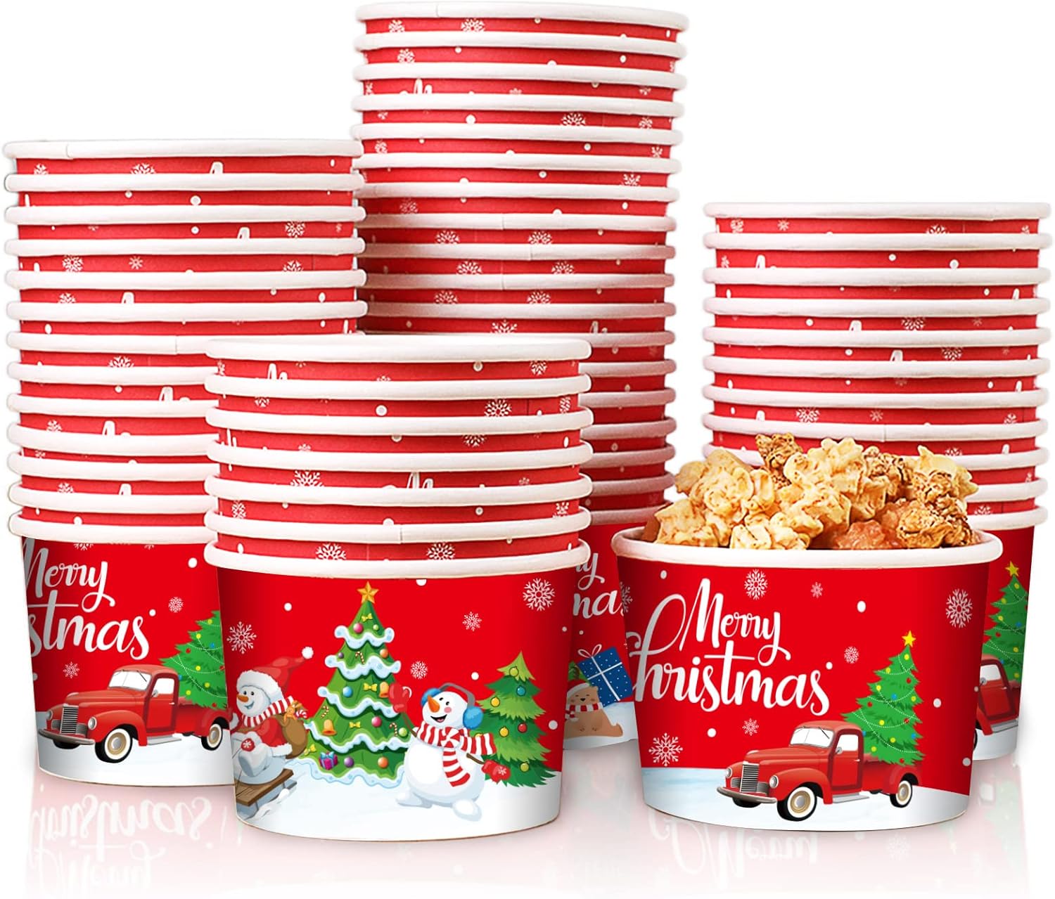 gisgfim 50 vasos de papel de Navidad, tazas de helado de Navidad, desechables de 9 onzas, tazones de postre para sopas temáticas de Navidad, para