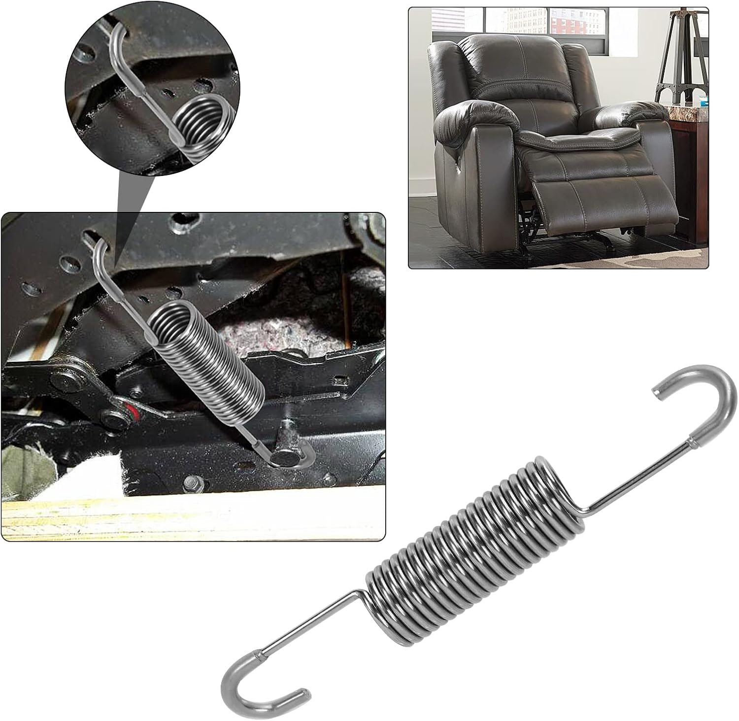 GNPADR GUPO 4-58 pulgadas (2 piezas) de acero inoxidable reclinable sofá silla mecanismo de resorte elástico reemplazo  cuello largo gancho estilo