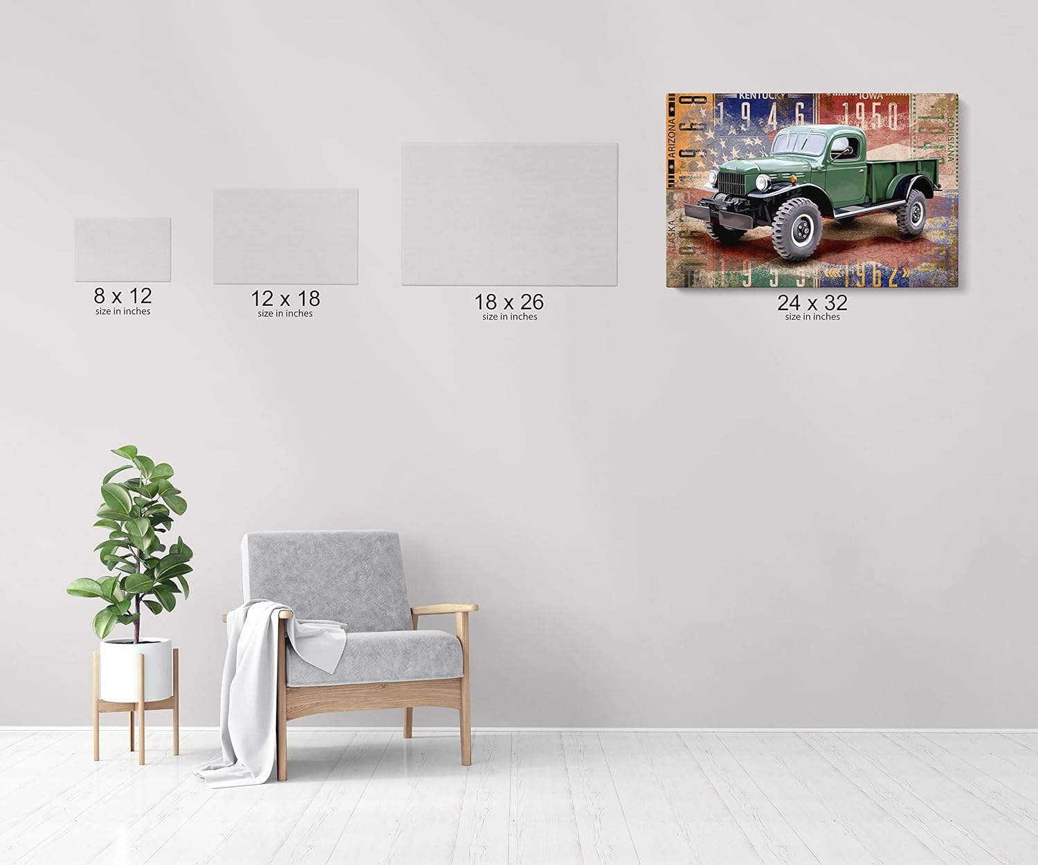 INTALENCE ART Decoración artística de pared de camión verde Dodge clásico retro, impresión vintage de camioneta americana antigua sobre lienzo,