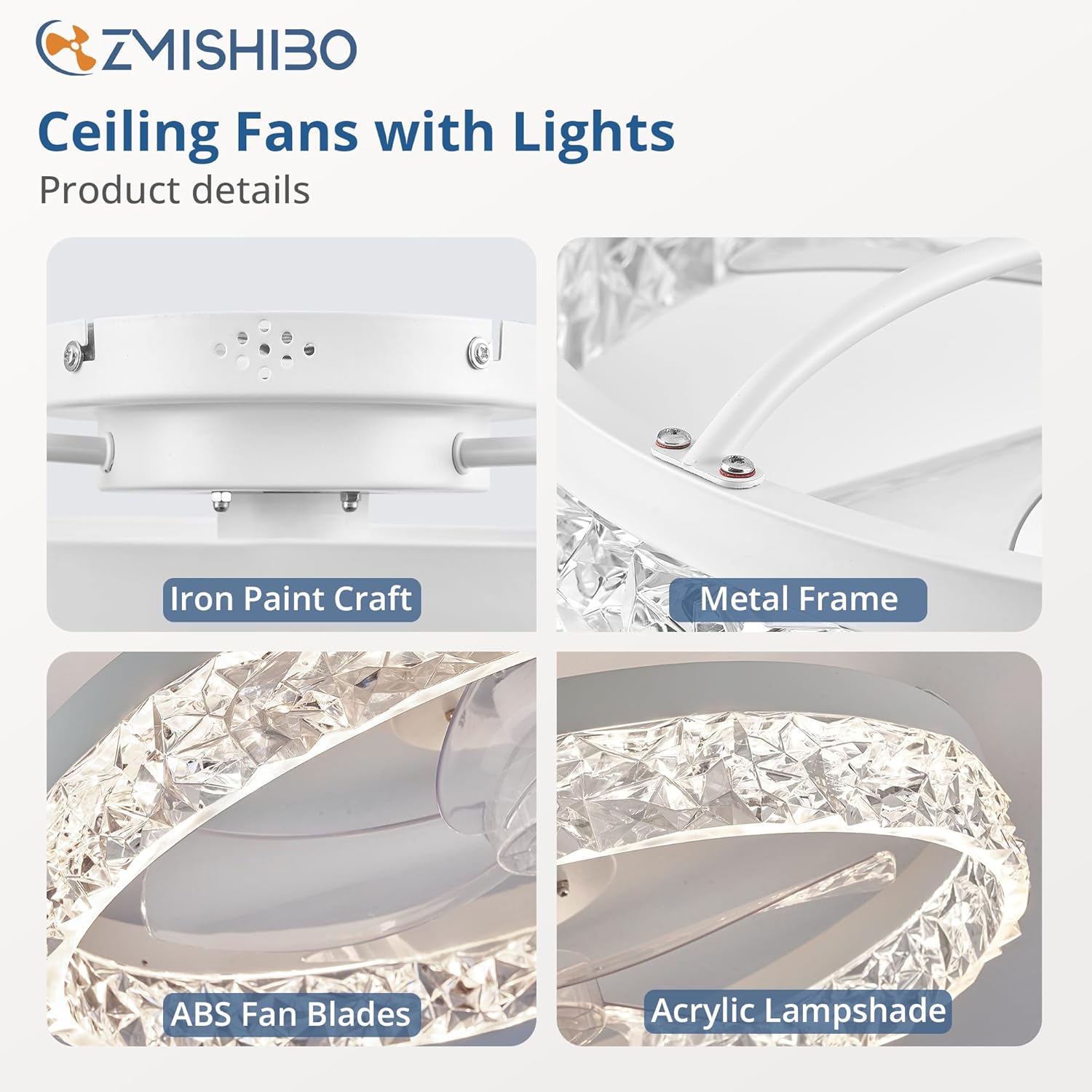 ZMISHIBO Ventiladores de techo de 19.7 pulgadas con luces, ventilador de techo de perfil bajo y control remoto, ventiladores de techo sin aspas, luz