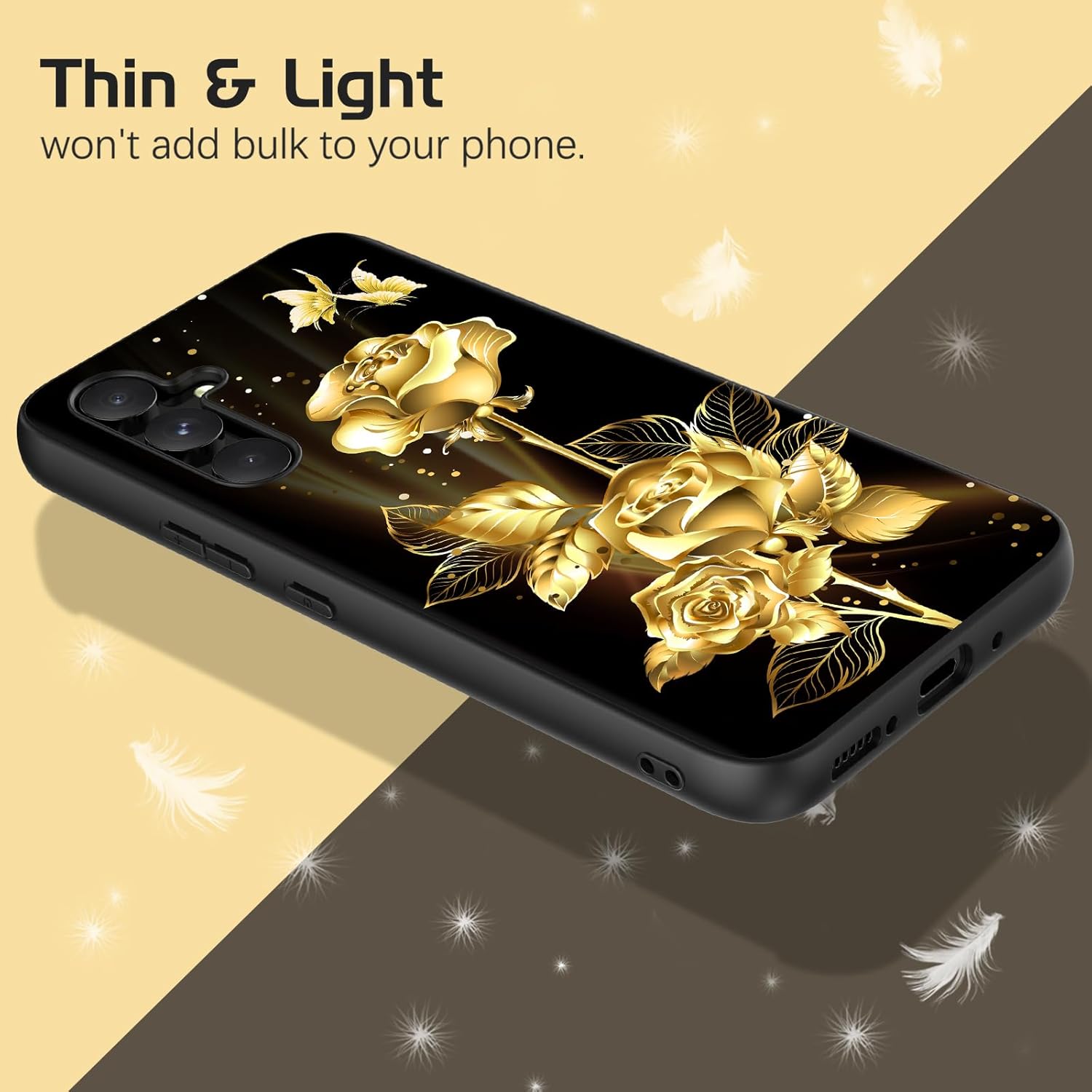 DOMAVER Funda para Galaxy A54 Funda Samsung A54 5G Resplandor en la Oscuridad Rosa Dorada Flores Luminosa Delgada Ligera Cubierta Protectora – Oro