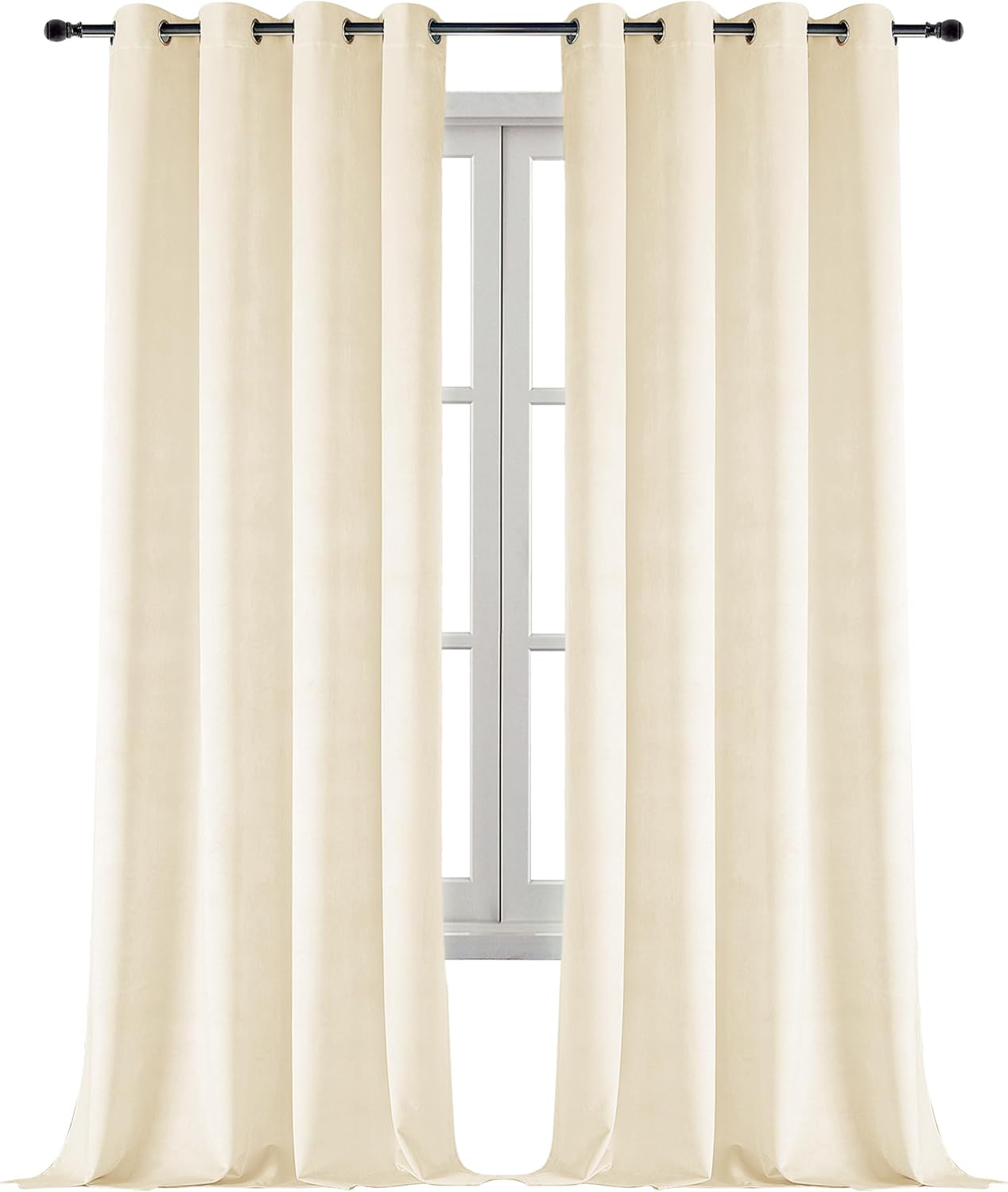 Cortinas de terciopelo blanco marfil súper suave de 84 pulgadas con ojales, cortinas de terciopelo color crema súper gruesas con aislamiento