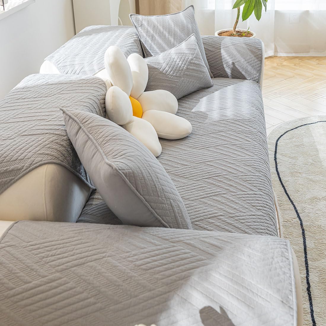 Funda de sofá para asiento de asiento con diseño de rayas y diamantes, funda acolchada de algodón liso para sofá modular, para todas las estaciones,