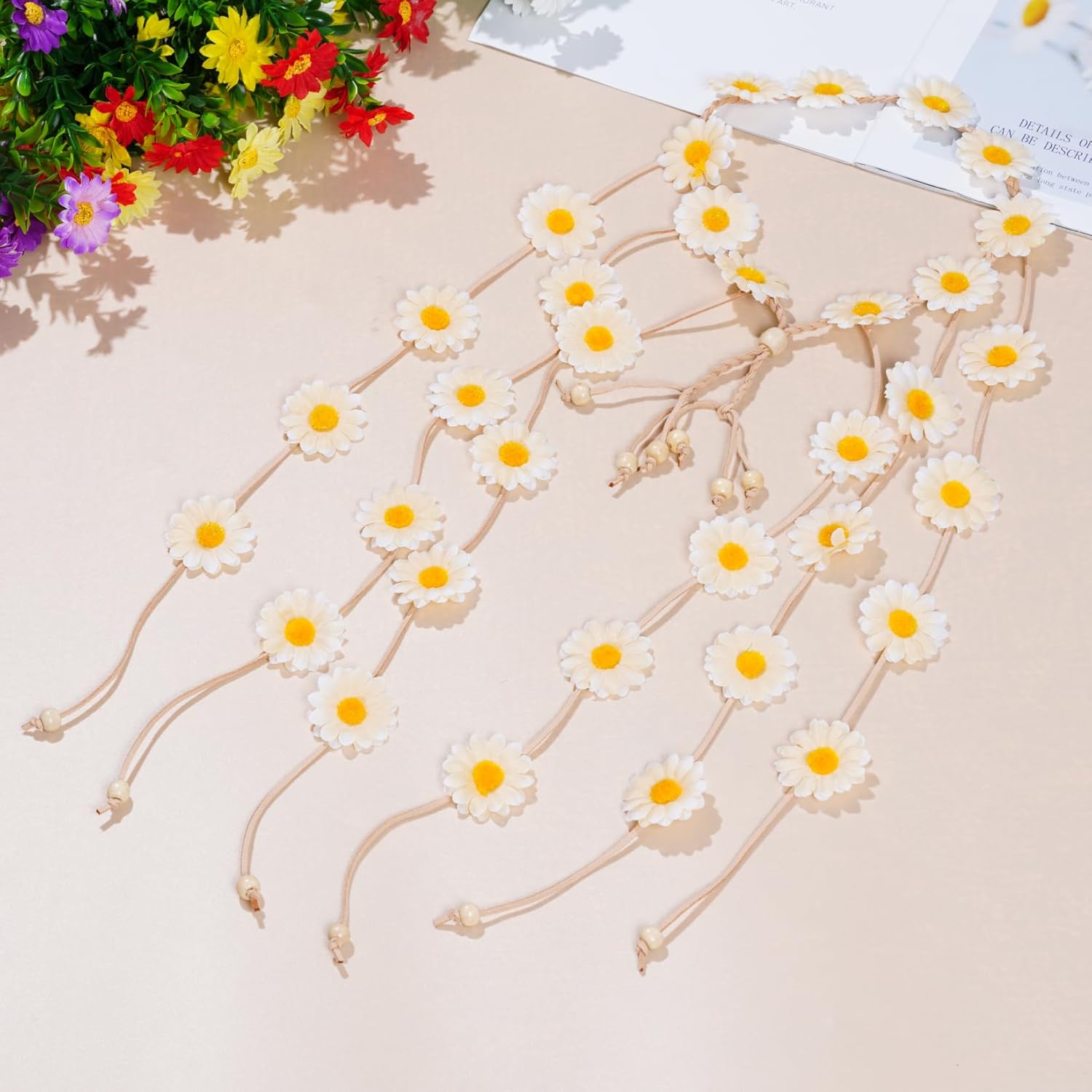 2 diademas de flores hippie corona floral verano girasol accesorios para el cabello para 70 s estilo bohemio disfraces