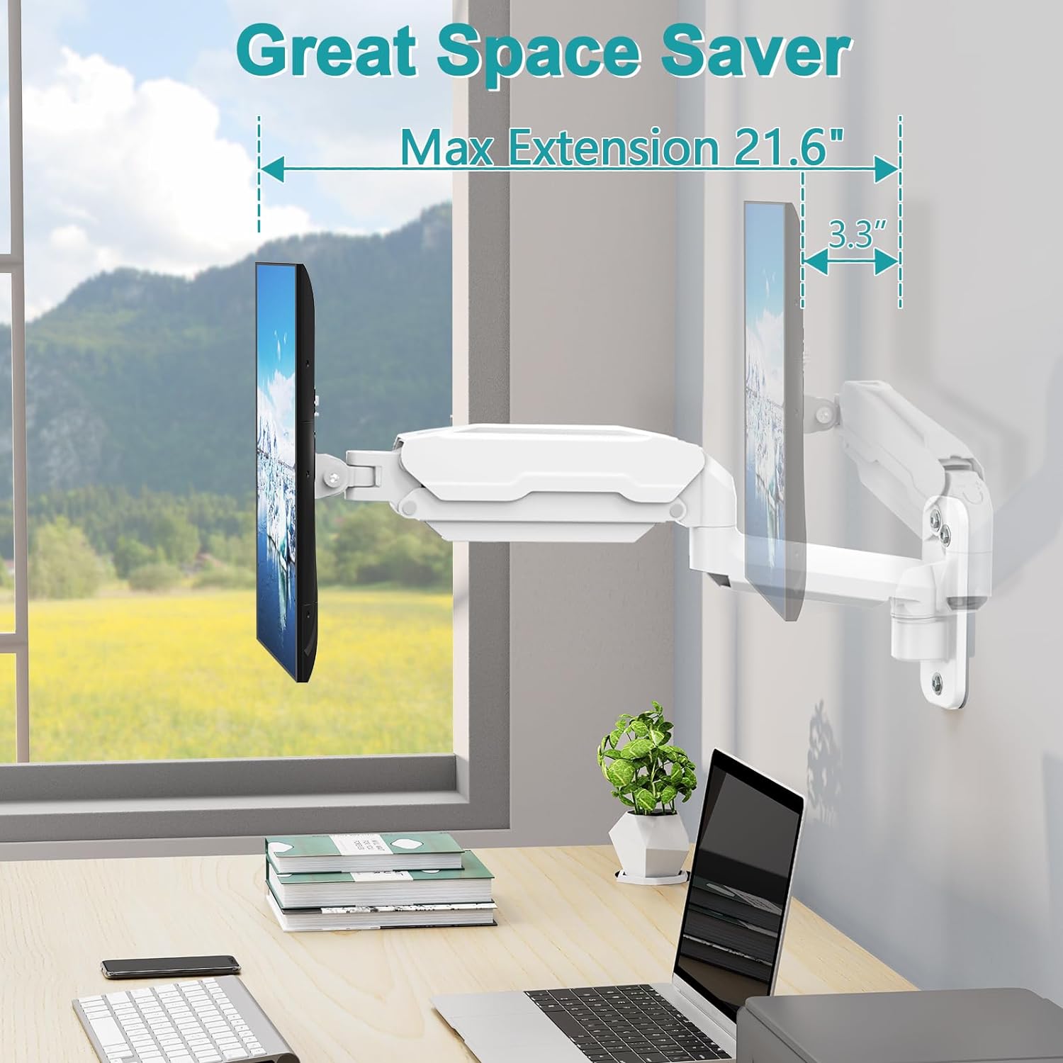 MOUNT PRO Soporte de pared para monitor individual para pantallas de computadora de 13 a 32 pulgadas, brazo de resorte de gas que soporta hasta 17.6