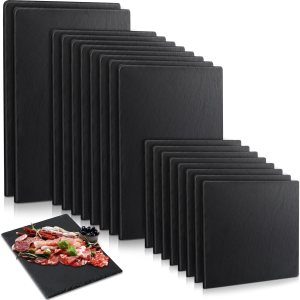 Didaey Juego de 18 tablas de pizarra negra para queso, platos de piedra para sushi, bandeja de queso de pizarra individual para Navidad, cortar, Didaey Juego de 18 tablas de pizarra negra para queso, platos de piedra para sushi, bandeja de queso de pizarra individual para Navidad, cortar,