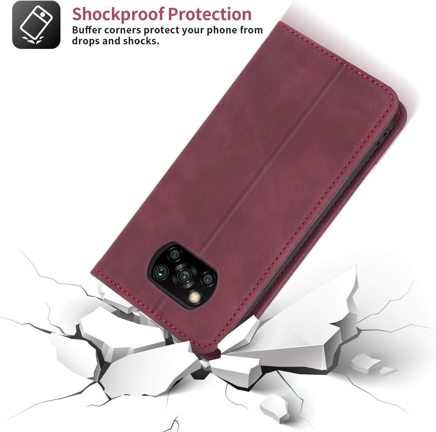 nincyee Funda con tapa para Xiaomi Poco X3 Pro, cuero vegano premium, cierre magnético, con soporte para tarjetas y 4 tarjeteros