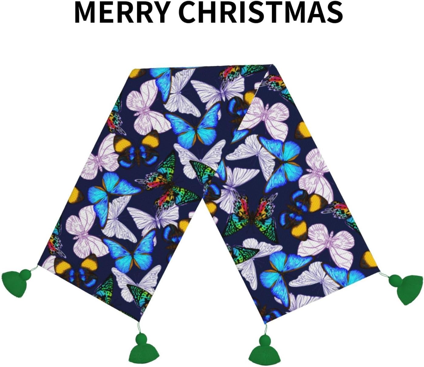 Camino de mesa de Navidad con mariposas azules, decoración de mesa de comedor, decoración de Navidad, decoración de interiores del hogar, caminos de