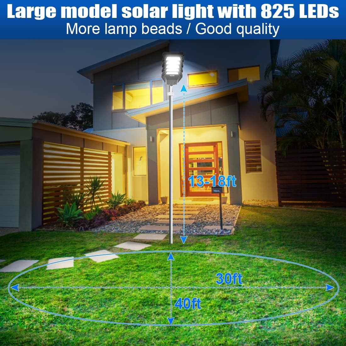Juyace Luz solar de calle de 500 W, 825 LED, funciona con energía solar, luces de exterior del atardecer al amanecer con sensor de movimiento IP65