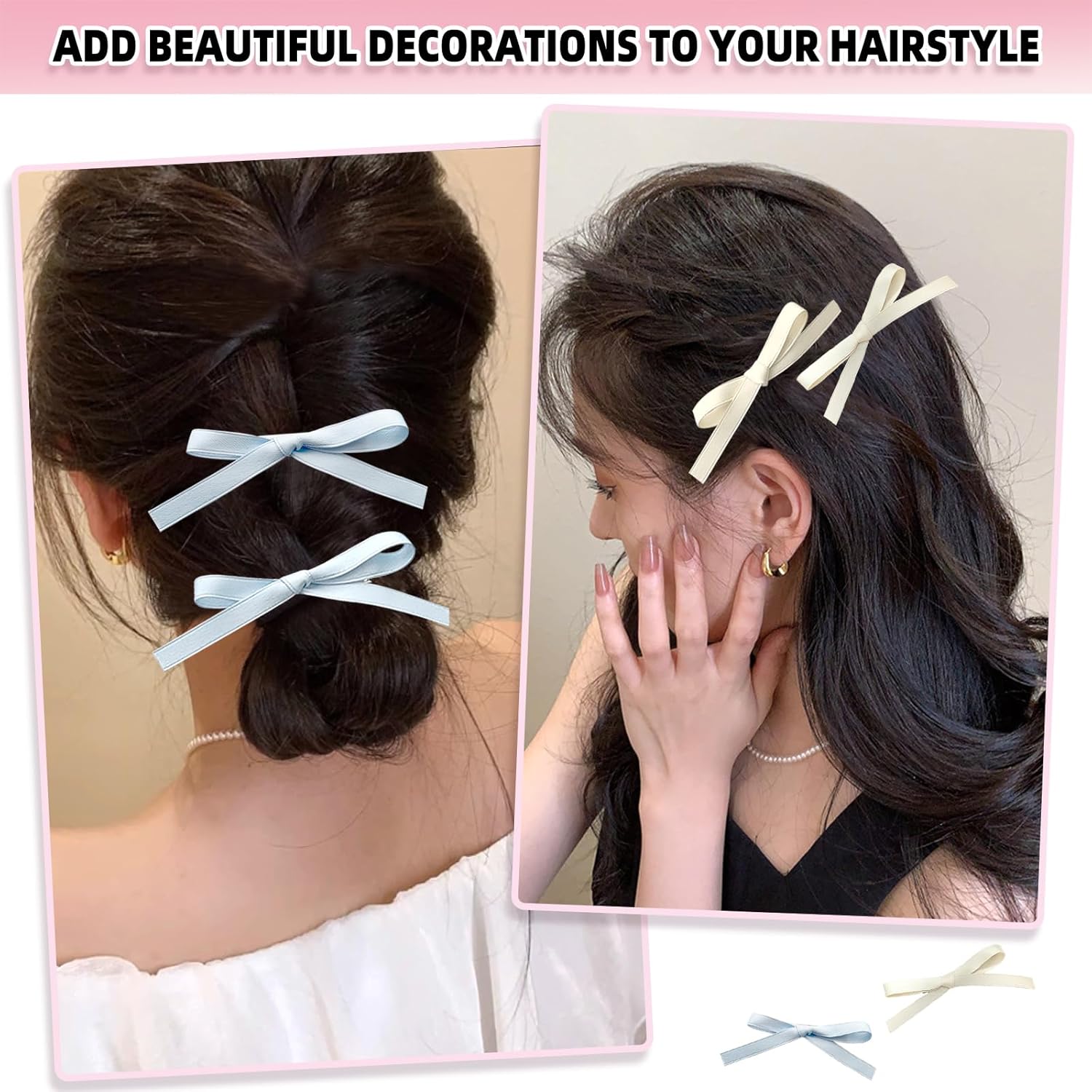 8 pinzas para el cabello para mujer, lazos de satén con lazo, bonitos lazos para el cabello, accesorios para el cabello de color sólido para mujer