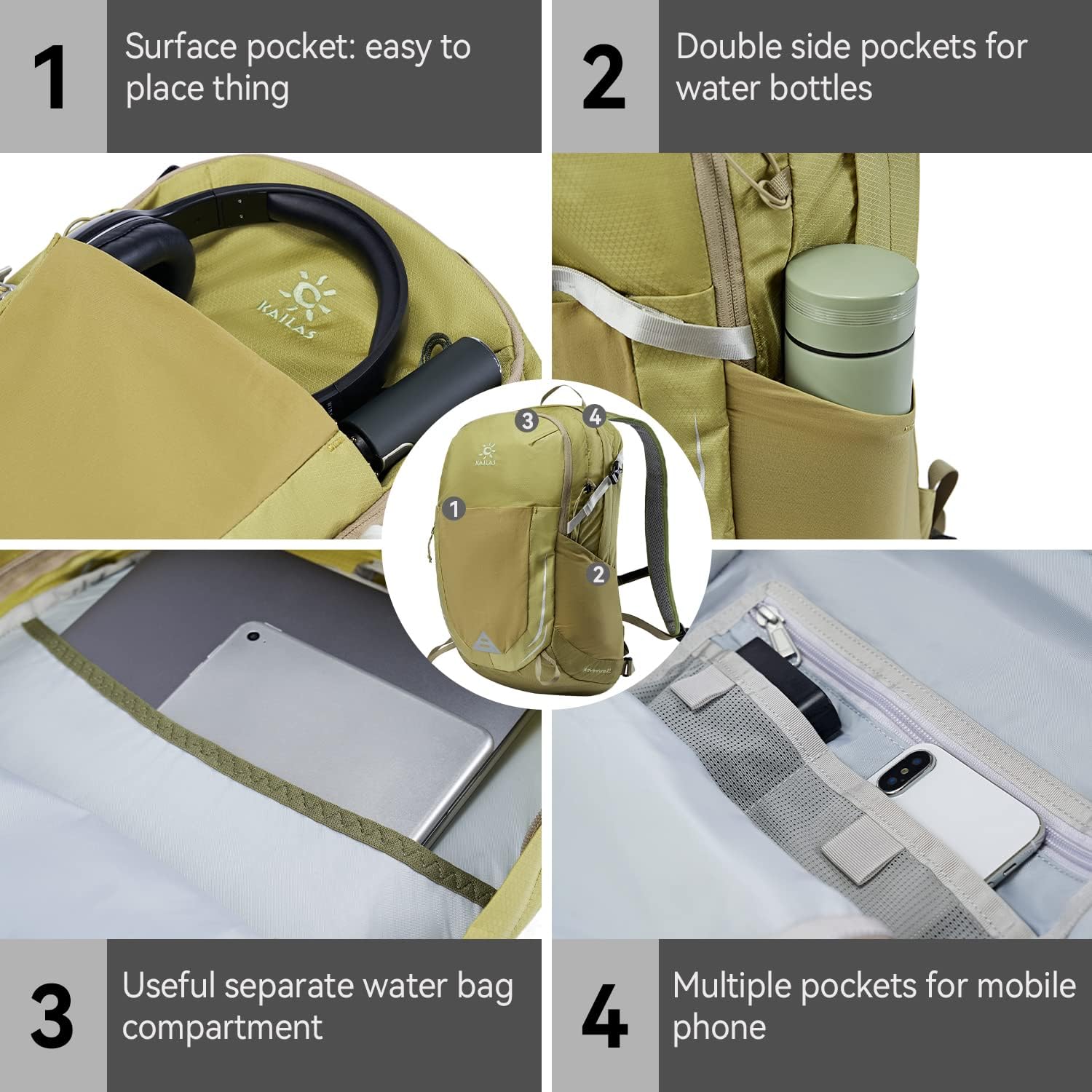 KAILAS Q-WIND II – Mochila de senderismo de 28 litros con cubierta de lluvia para hombres y mujeres, impermeable, ligera, para viajes al aire libre