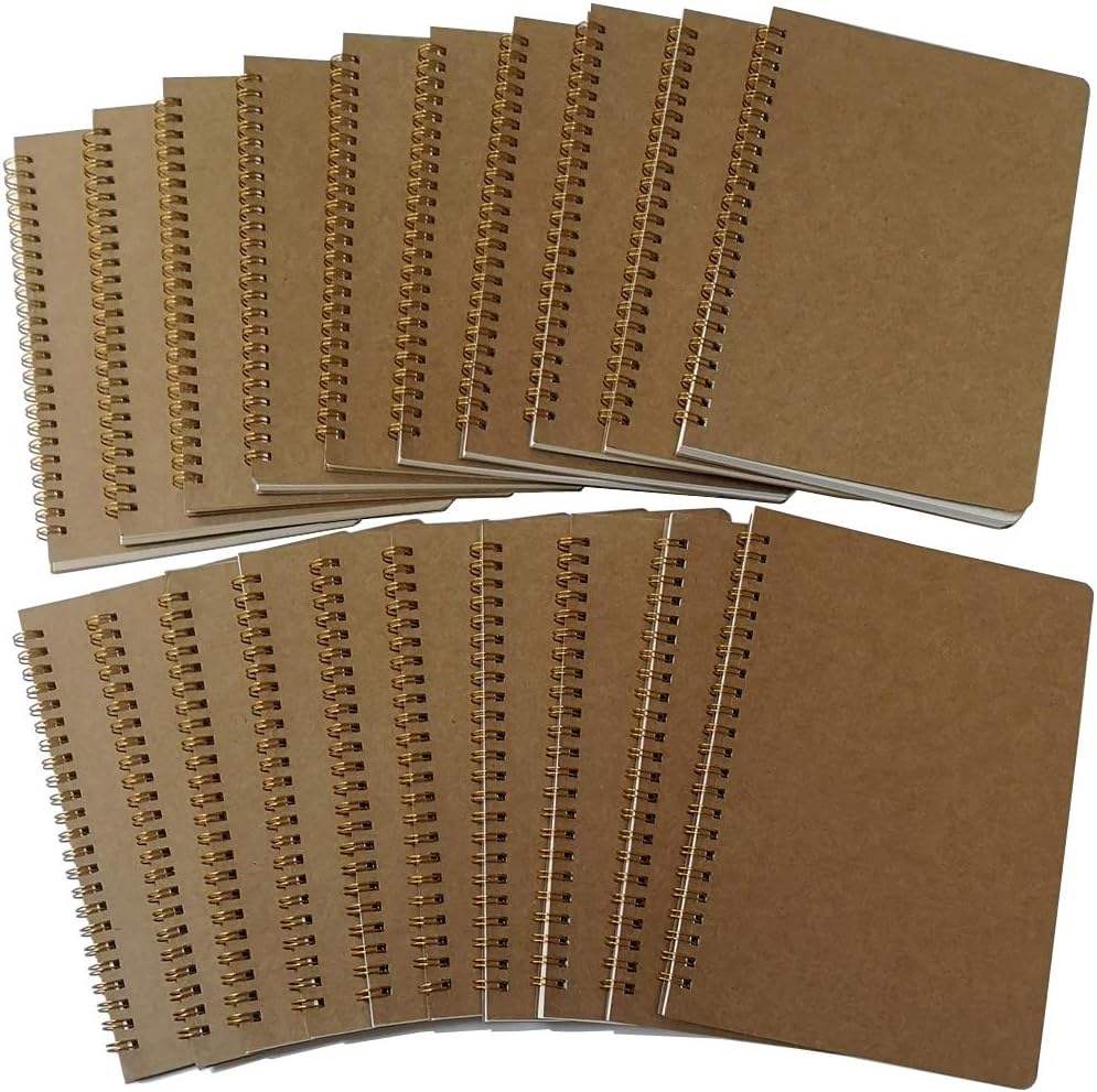 YUREE Cuaderno de espiral A5diario en espiral de tapa blanda, páginas cuadriculadas, 50 hojas (100 páginas), 8.45 x 5.8 pulgadas, marrón, paquete de