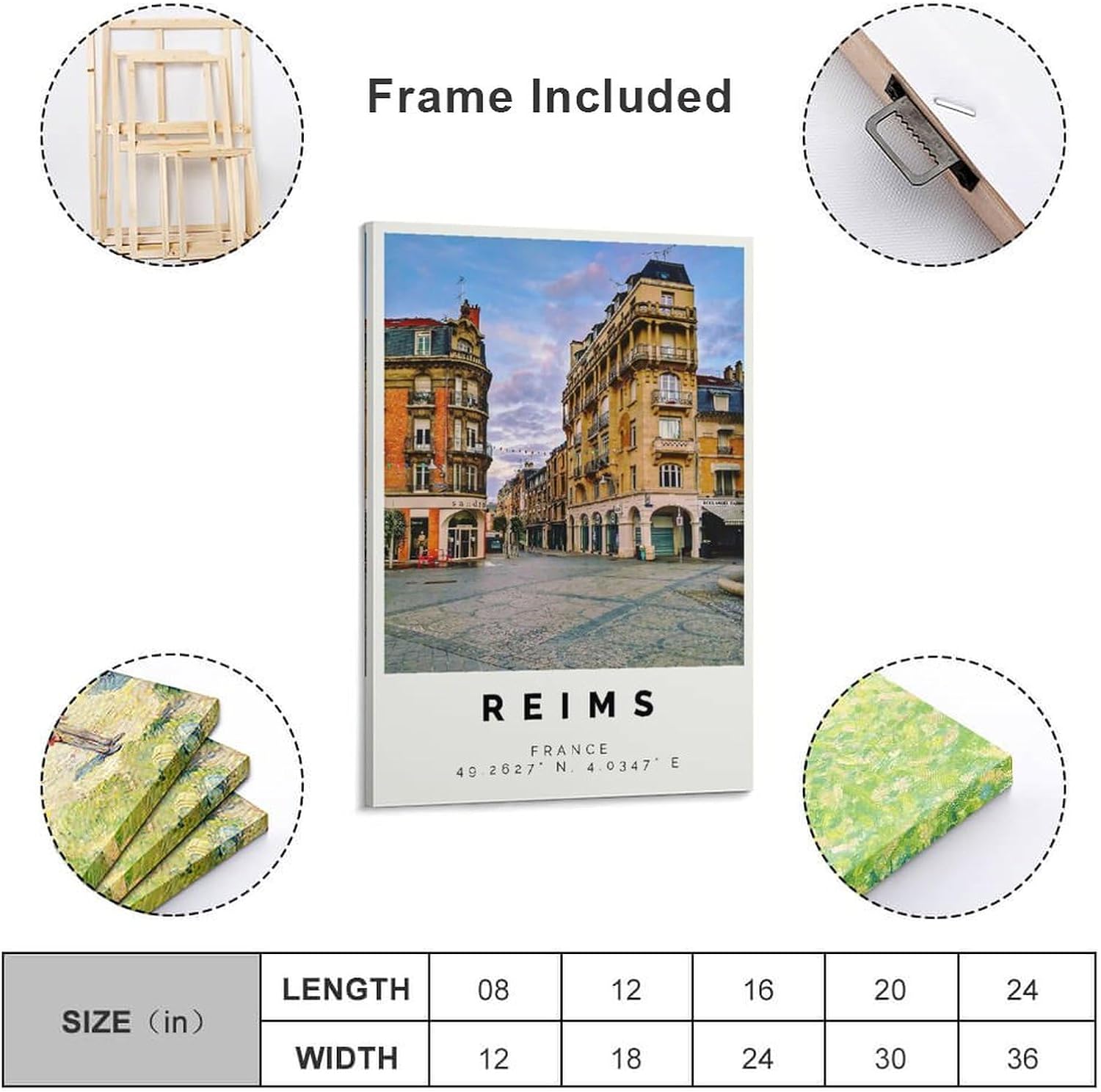Reims Poster Bunter Druck, Reims Wandkunst, Reims Foto Dekor, Reims Geschenk Reisedruck, Poster for Room Aesthetics Canvas Wall Art Poster And Print
