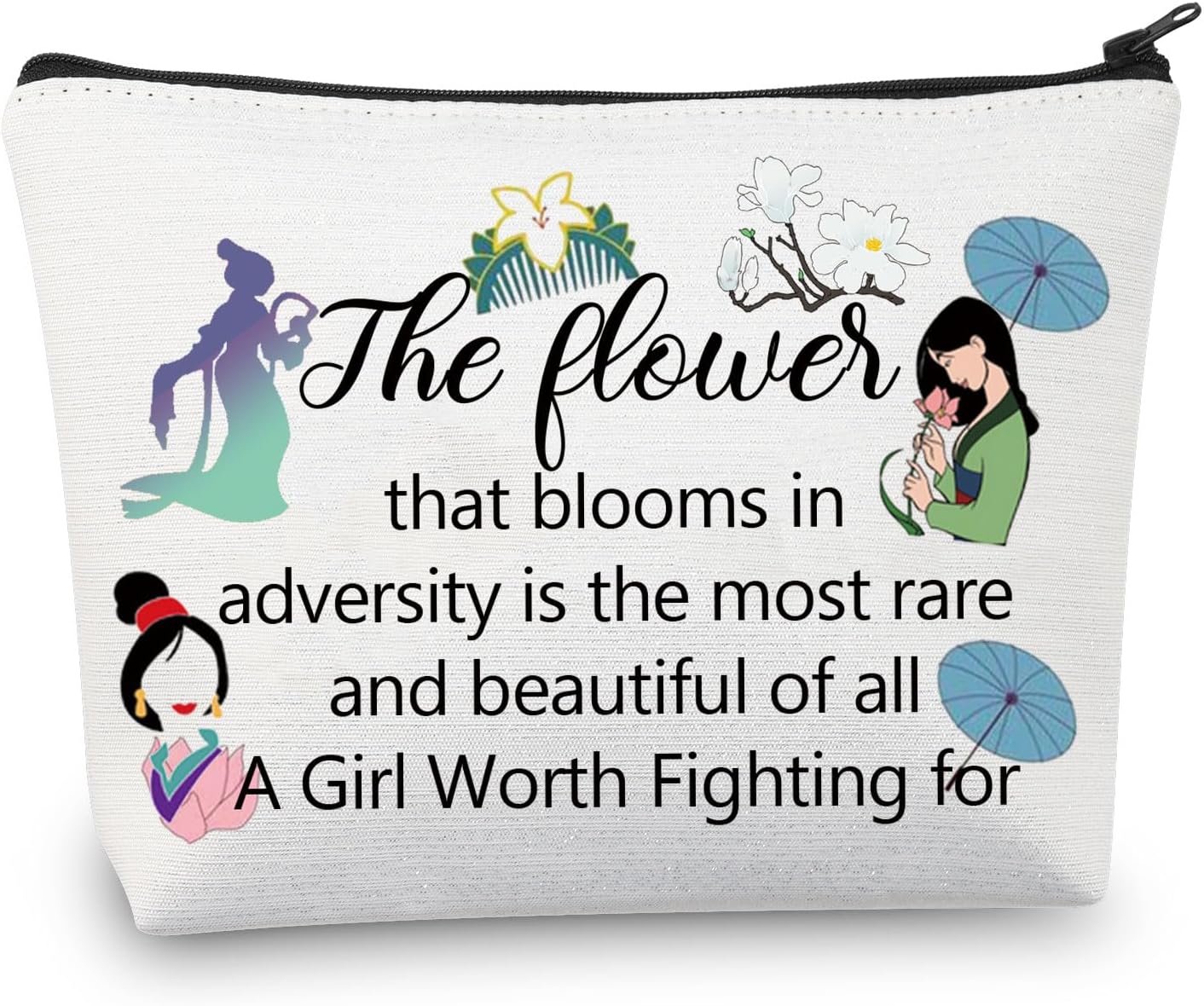 BNQL Mulans – Regalos para mujeres y niñas, bolsa de maquillaje de princesa Mulans para cosméticos, regalos para fanáticos de las flores, regalos