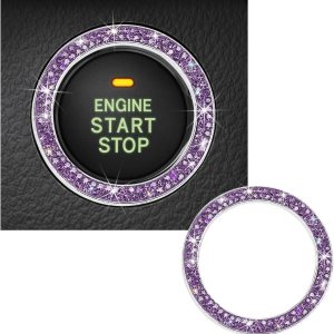 Anillo de decoración de arranque de motor de automóvil con doble diamantes de imitación, calcomanía brillante para botón de arranque, encendido de Anillo de decoración de arranque de motor de automóvil con doble diamantes de imitación, calcomanía brillante para botón de arranque, encendido de