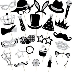 24 piezas de accesorios para cabina de fotos para cumpleaños, bodas, graduación, Año Nuevo, suministros de fiesta, mezcla de sombreros, lápiz 24 piezas de accesorios para cabina de fotos para cumpleaños, bodas, graduación, Año Nuevo, suministros de fiesta, mezcla de sombreros, lápiz