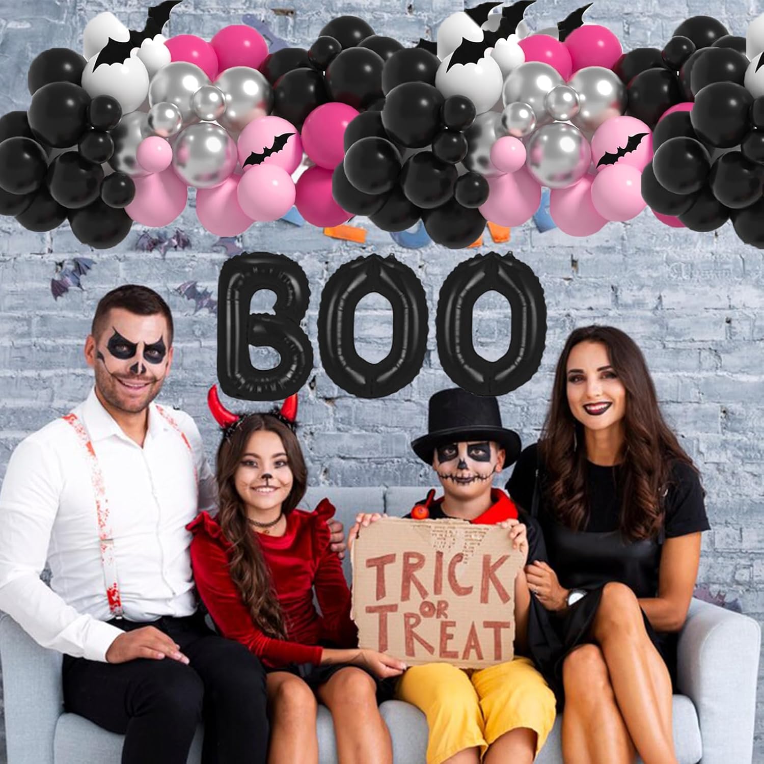 Decoración de fiesta de Halloween rosa, kit de arco de globos de Halloween con globos negros, rosa, blanco y plateado, guirnalda de globos de
