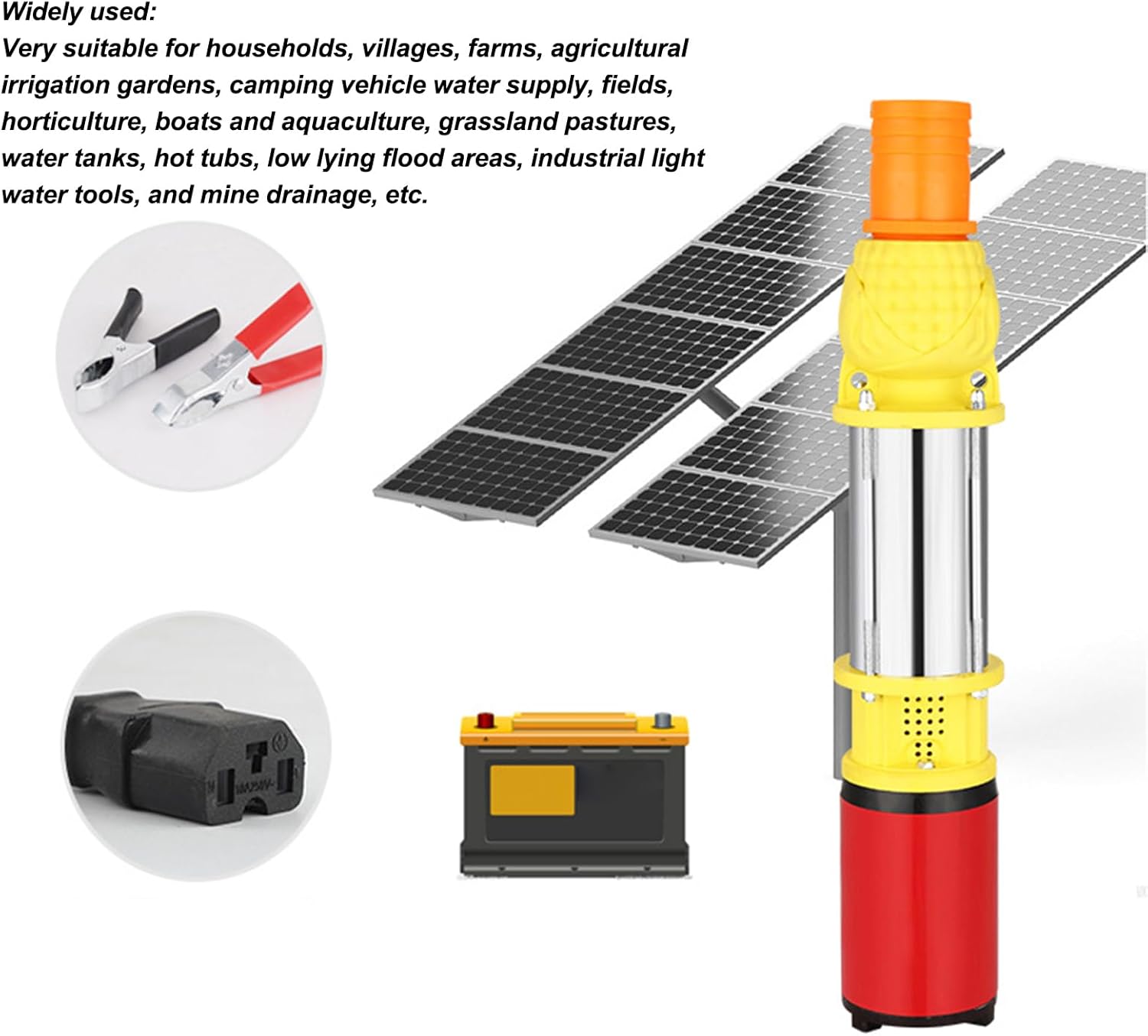 Bomba de pozo profundo DC 400W 59.1 ft Lift Bomba de pozo profundo sumergible solar de gran flujo con junta de salida de 1 pulgada 1.5 pulgadas 2
