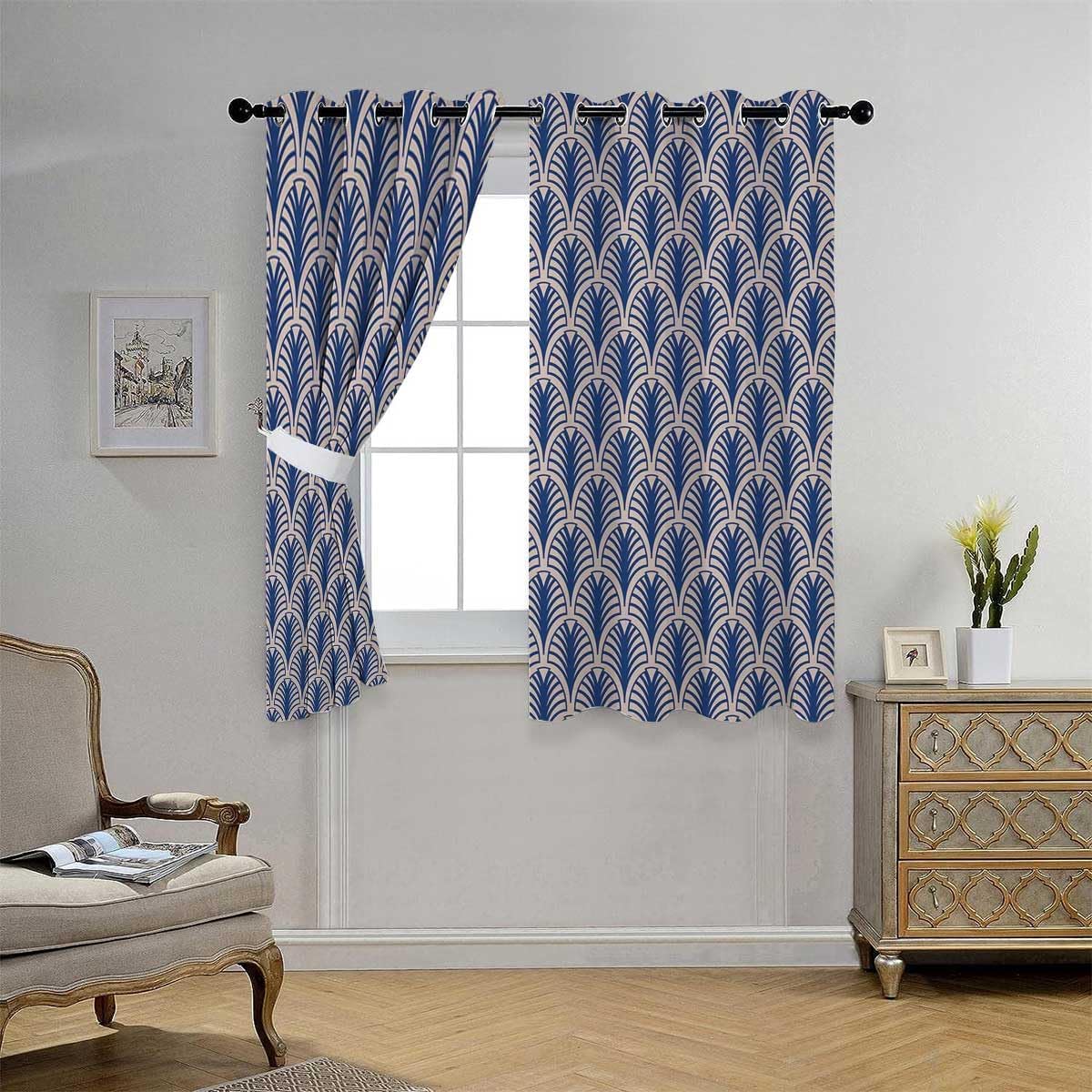 YANFENQI Cortinas para Habitacion Dark Blue Lattice Geometry Polka Dots Nordic Doorway Curtain Blackout Material 55Inch Width by 55Inch Length,2