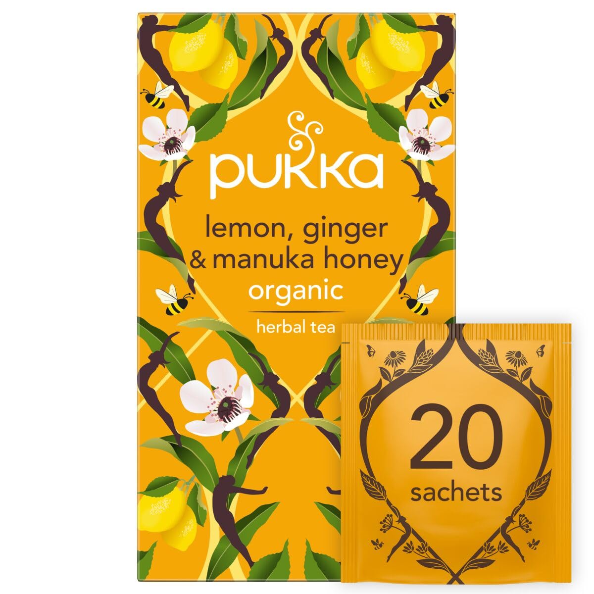 Té de hierbas Pukka, orgánico, de limón, jengibre y miel de manuka, sin cafeína, certificación de comercio justo, certificación Kosher, certificado