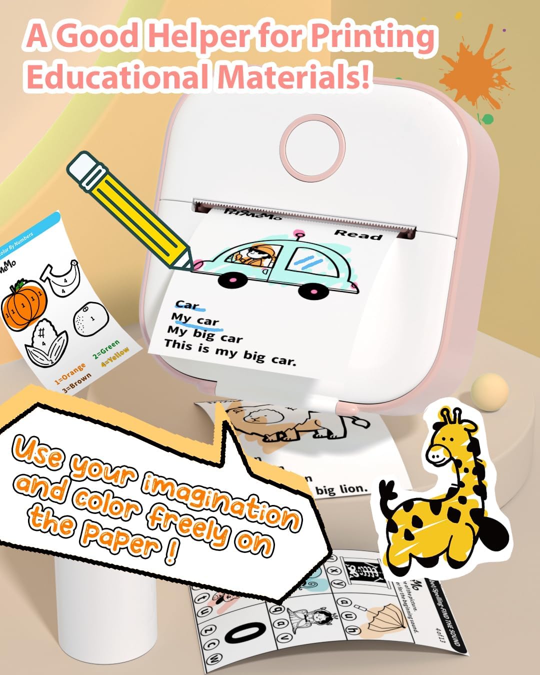 Phomemo Impresora de calcomanías, mini impresora sin tinta, impresora térmica Bluetooth de bolsillo para notas de estudio, calcomanías, fotos,