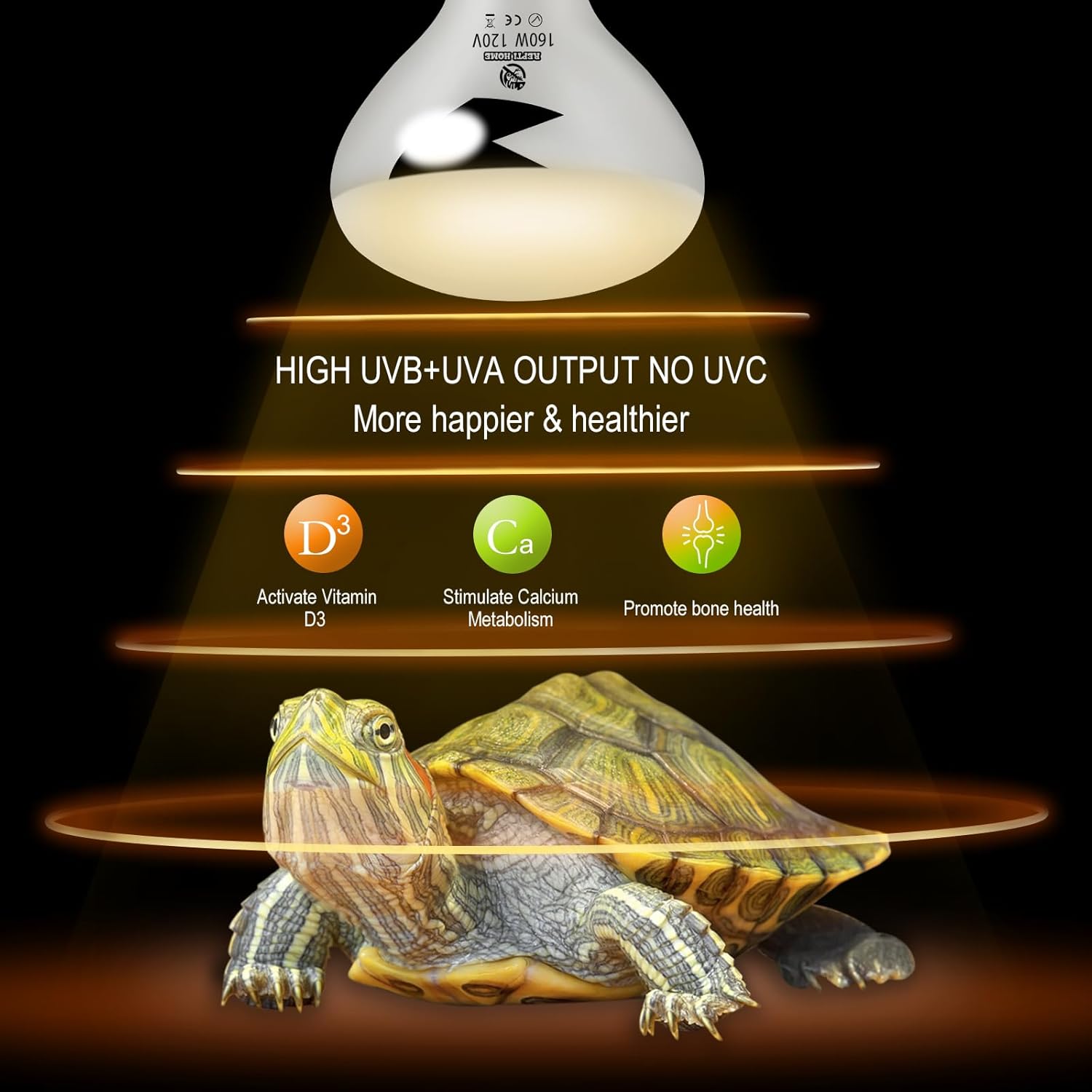 REPTI HOME Lámpara de calor para reptiles UVA UVB, bombilla de vapor de espectro completo de 160 W, luz de reptil UVB mejorada que simula la luz