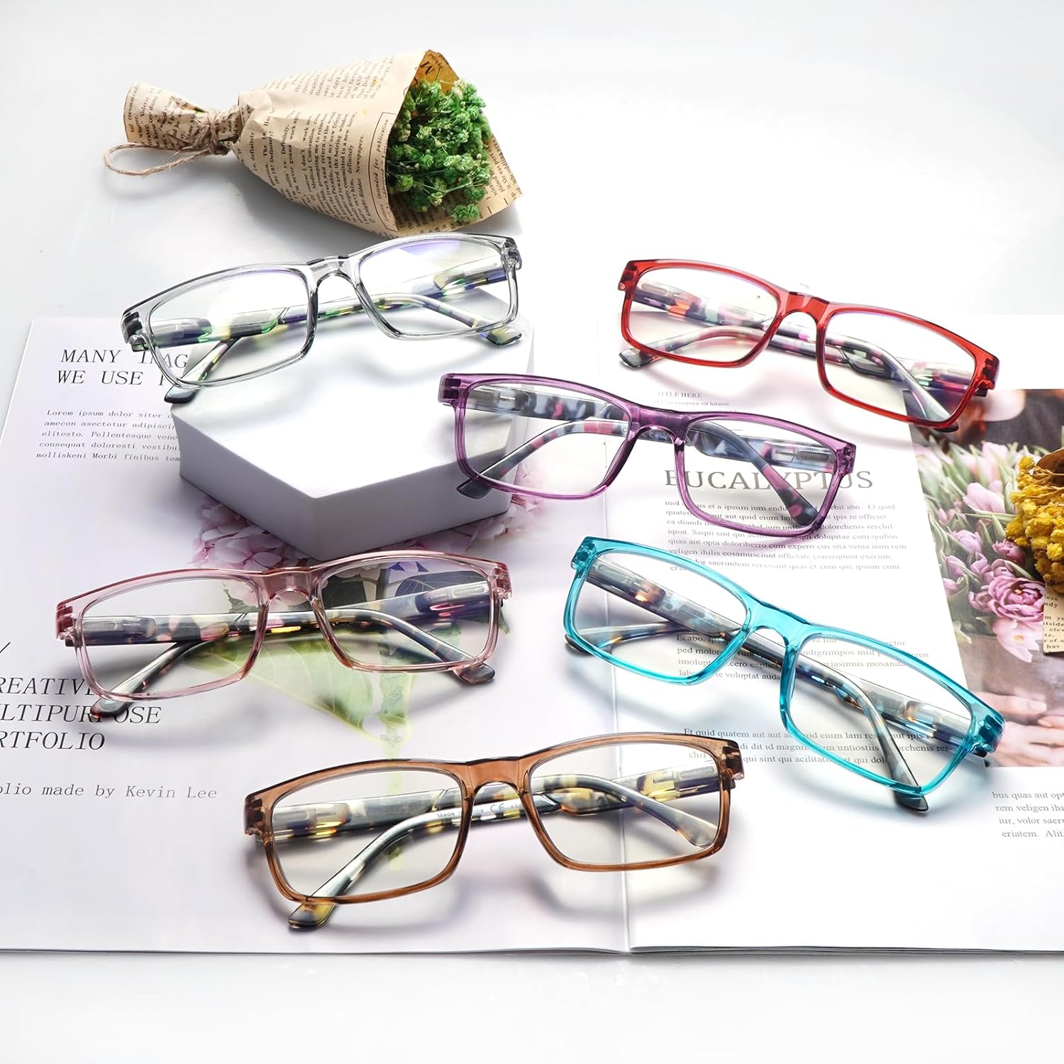 Ronecool Gafas de lectura para mujereshombres, bloqueo de luz azul, para lectura frente a la computadora, antifatiga ocular, 6 paquetes