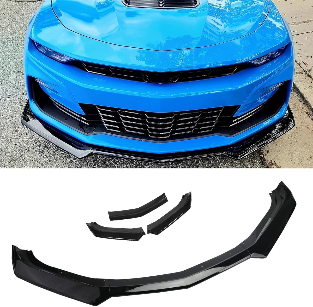 SIPIDEAUT Alerón de parachoques delantero compatible con Chevy Chevrolet Camaro 2016-2021 SS, LS LT RS 2019-2021 (estilo negro brillante)
