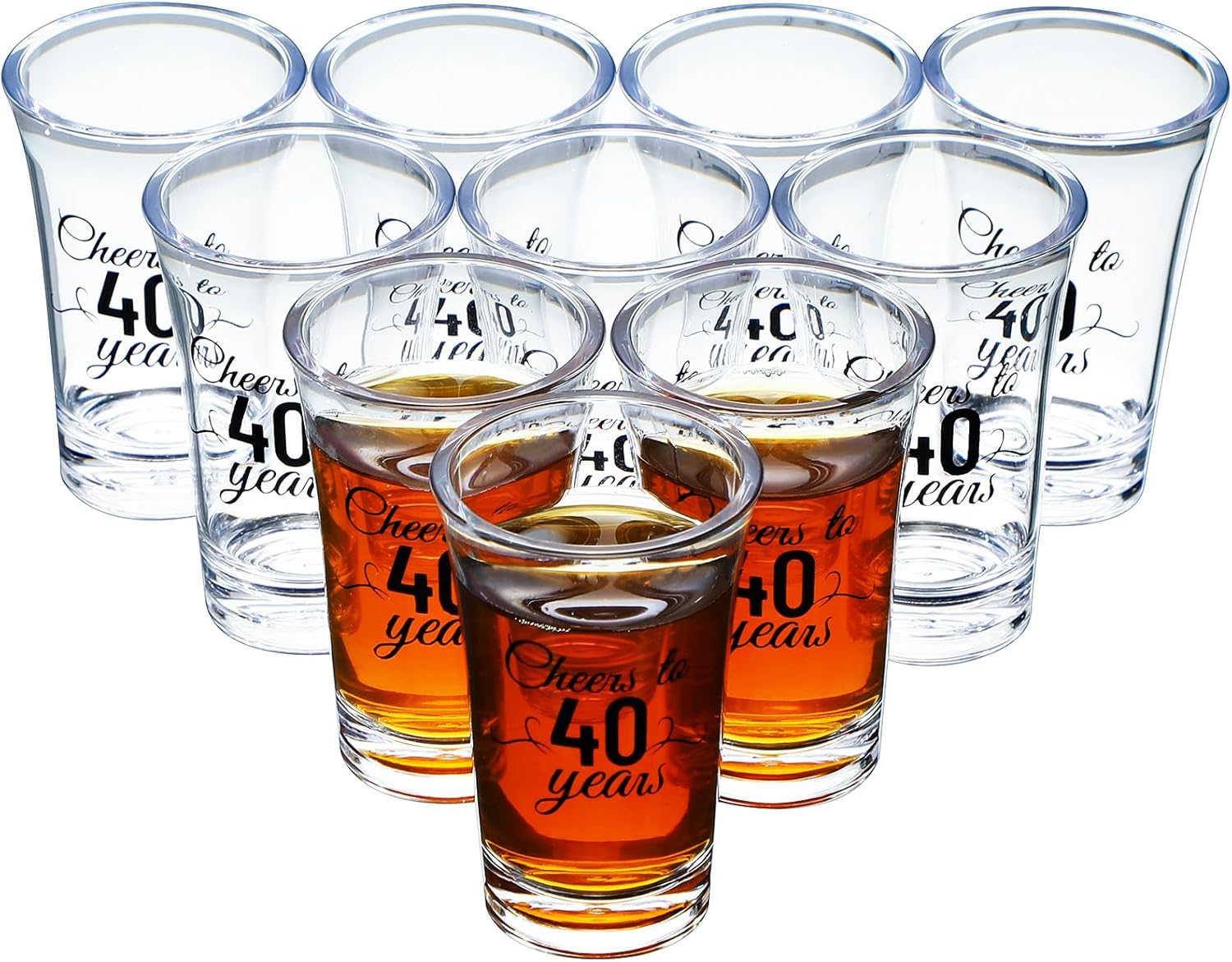 Sliner Paquete de 48 vasos de chupito de cumpleaños a granel irrompibles de 1.4 onzas, saludos a 304050607080 años, base gruesa, mini vaso de