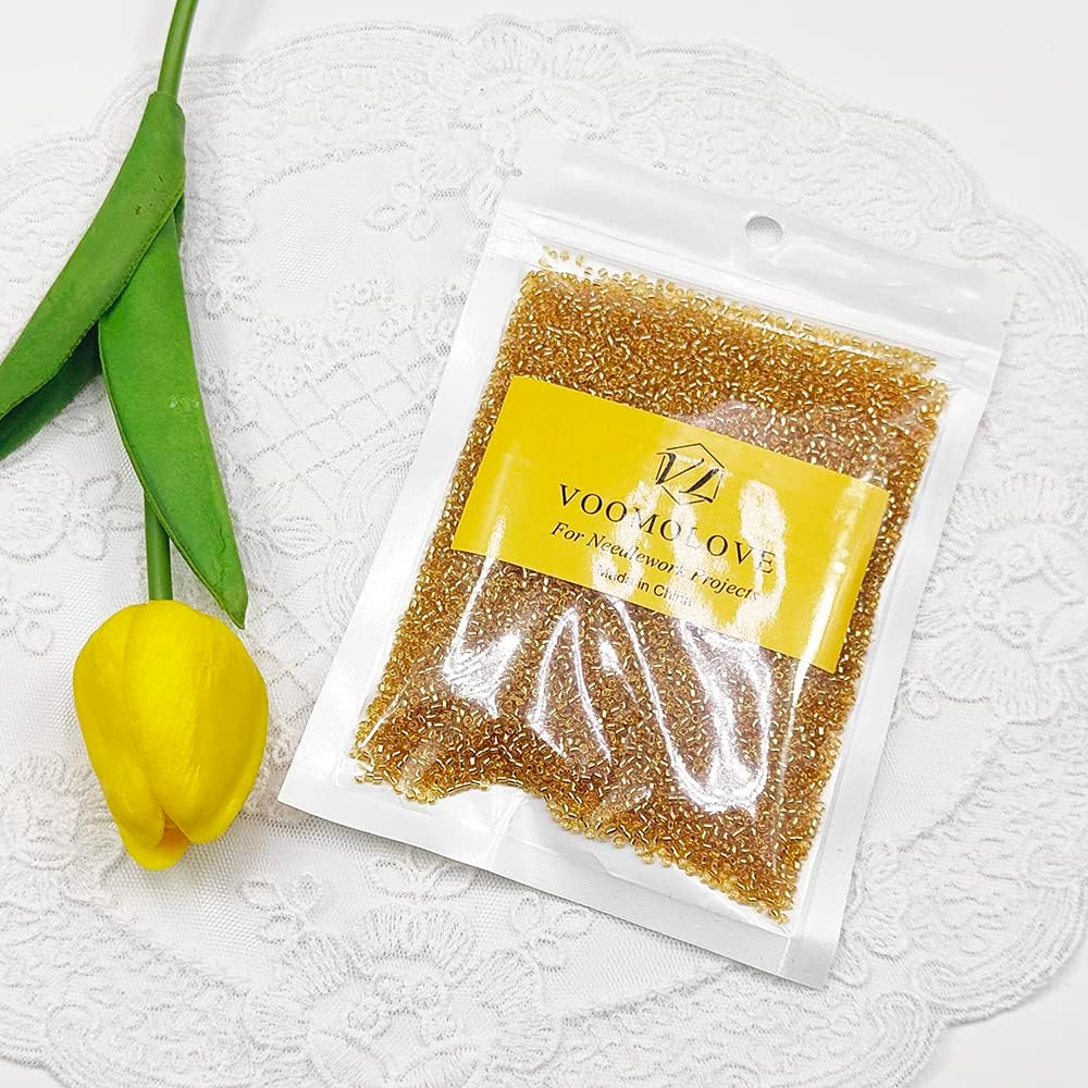 Cuentas de semillas de oro transparentes de 0.079 pulgadas para hacer joyas, 3.88 oz, alrededor de 9800 unidades, cuentas de vidrio 120 para hacer