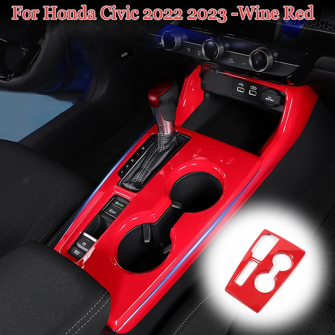 Marco de consola central Civic de 11 generación, cubierta del panel de palanca de cambios para Honda Civic 2022 2023 – ABS rojo vino Accesorios