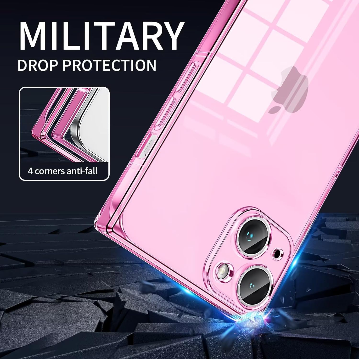 Tzomsze Compatible con funda cuadrada transparente para iPhone 15, protección completa de la cámara y cojín de TPU en las esquinas reforzadas, funda