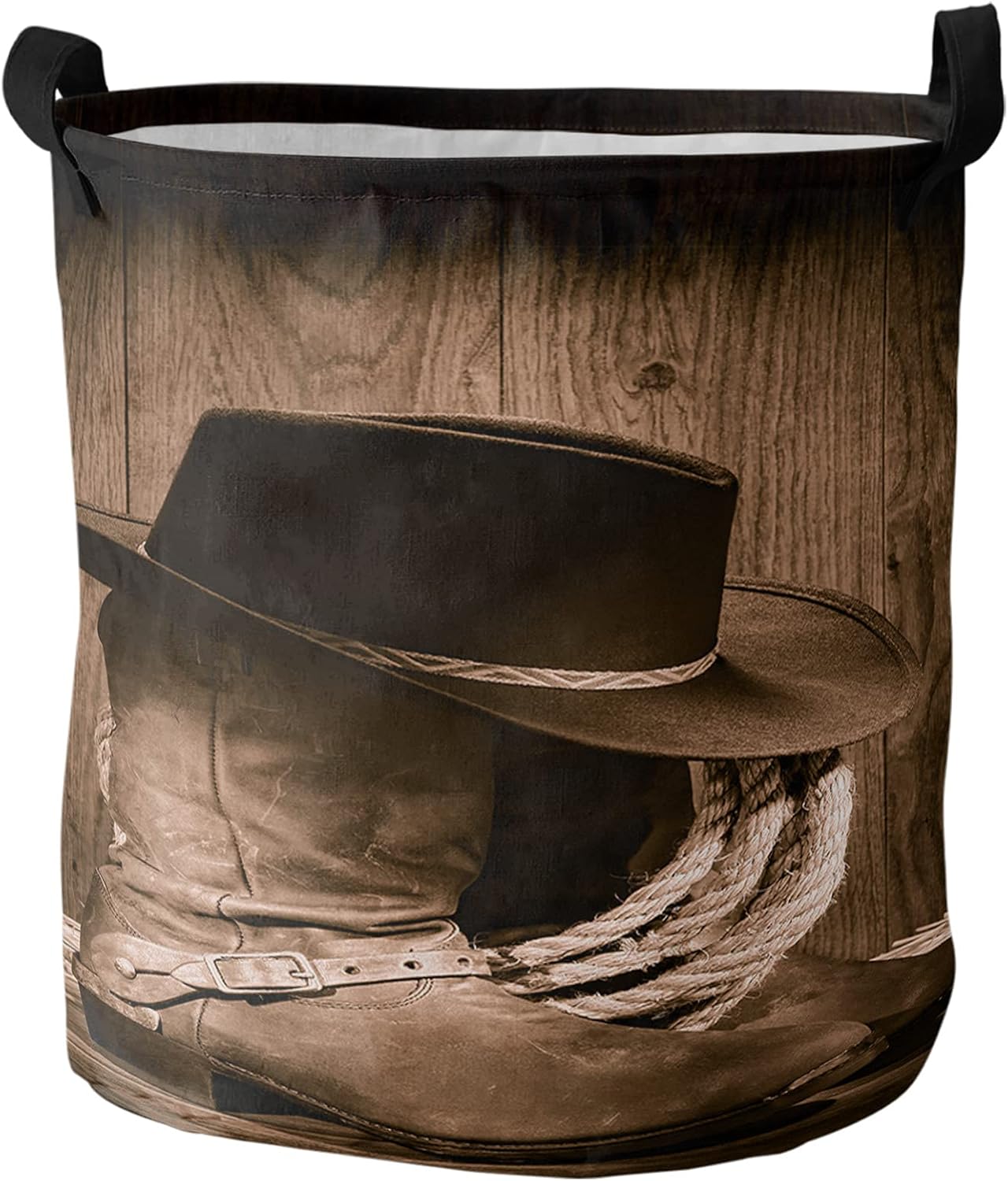 Cestas grandes de tela Oxford para la ropa sucia, plegable, impermeable, cesta de lavado rústica, sombrero de vaquero, botas y cuerda de rancho