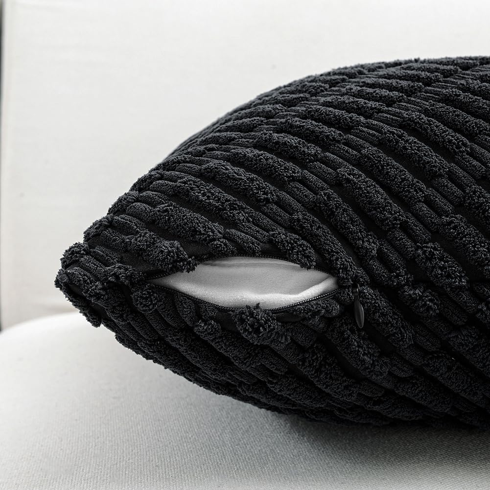 Fancy Homi Paquete de 2 fundas de almohada decorativas lumbares negras de 12 x 20 pulgadas para sala de estar, sofá cama, decoración bohemia del