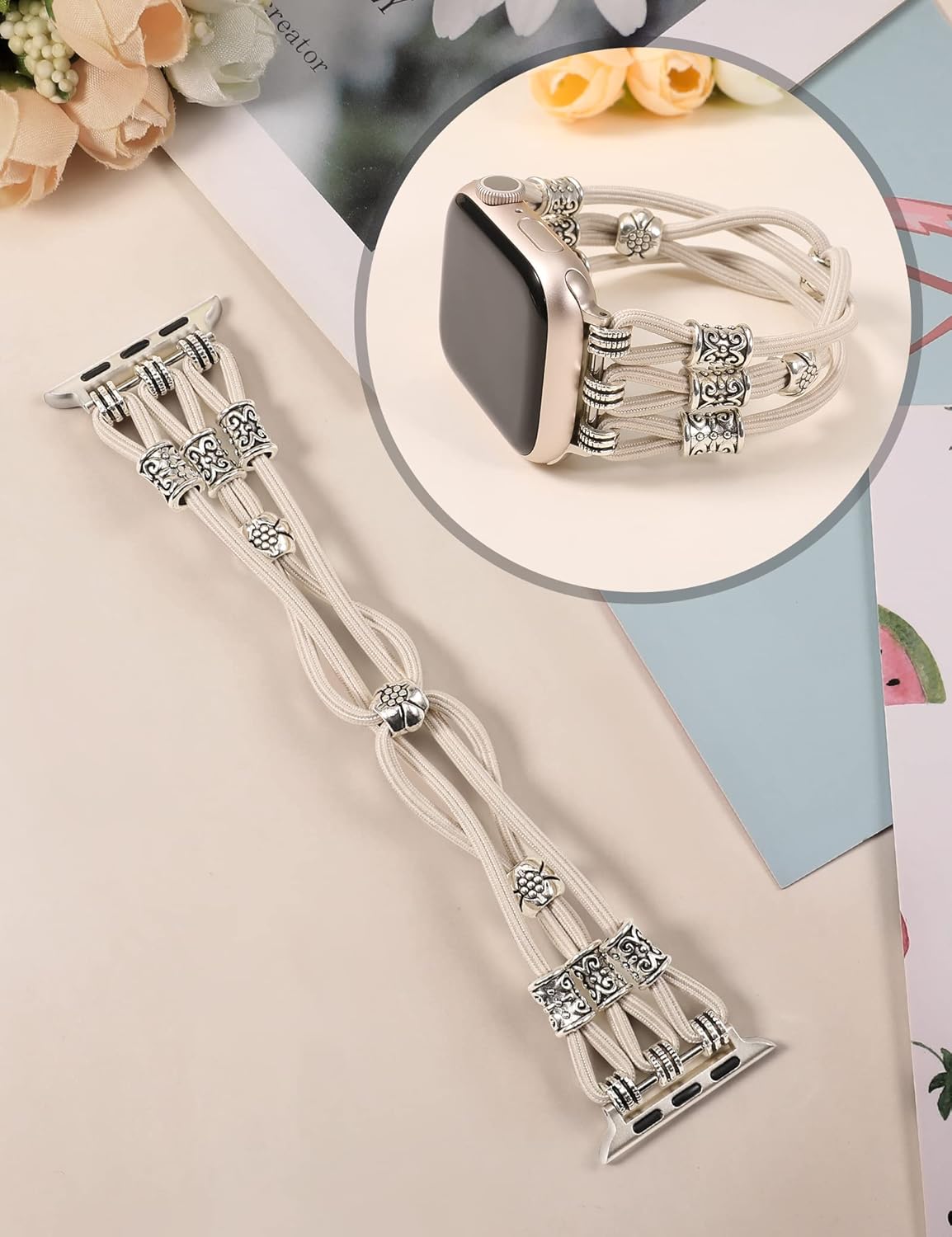 TOYOUTHS – Pulsera compatible con Apple Watch Band de 1.614 pulgadas, 1.575 pulgadas, 1.496 pulgadas, para mujer, estilo bohemio, occidental,