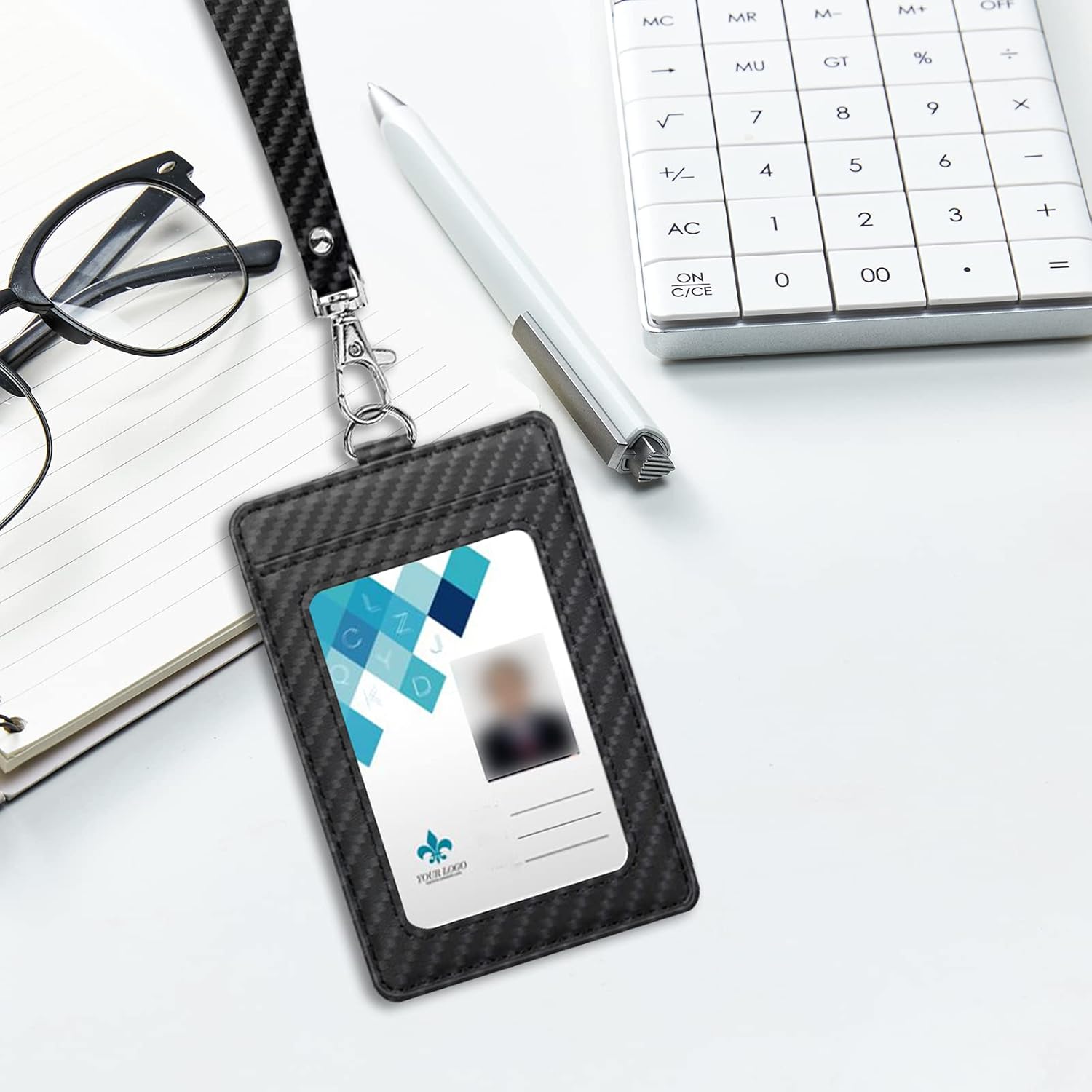Soporte para tarjetas de identificación de fibra de carbono con cordón para el trabajo, elegante y duradero, con doble capacidad para tarjetas,