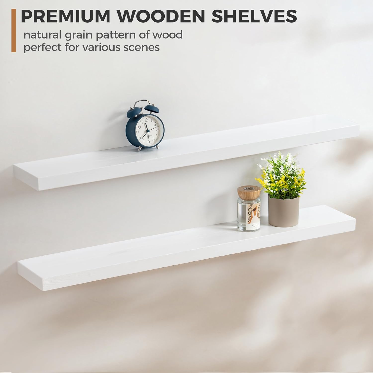 Fun Memories Estantes flotantes hechos a mano de pino europeo, juego de 2 estantes de pared de madera rústica natural, estante de almacenamiento