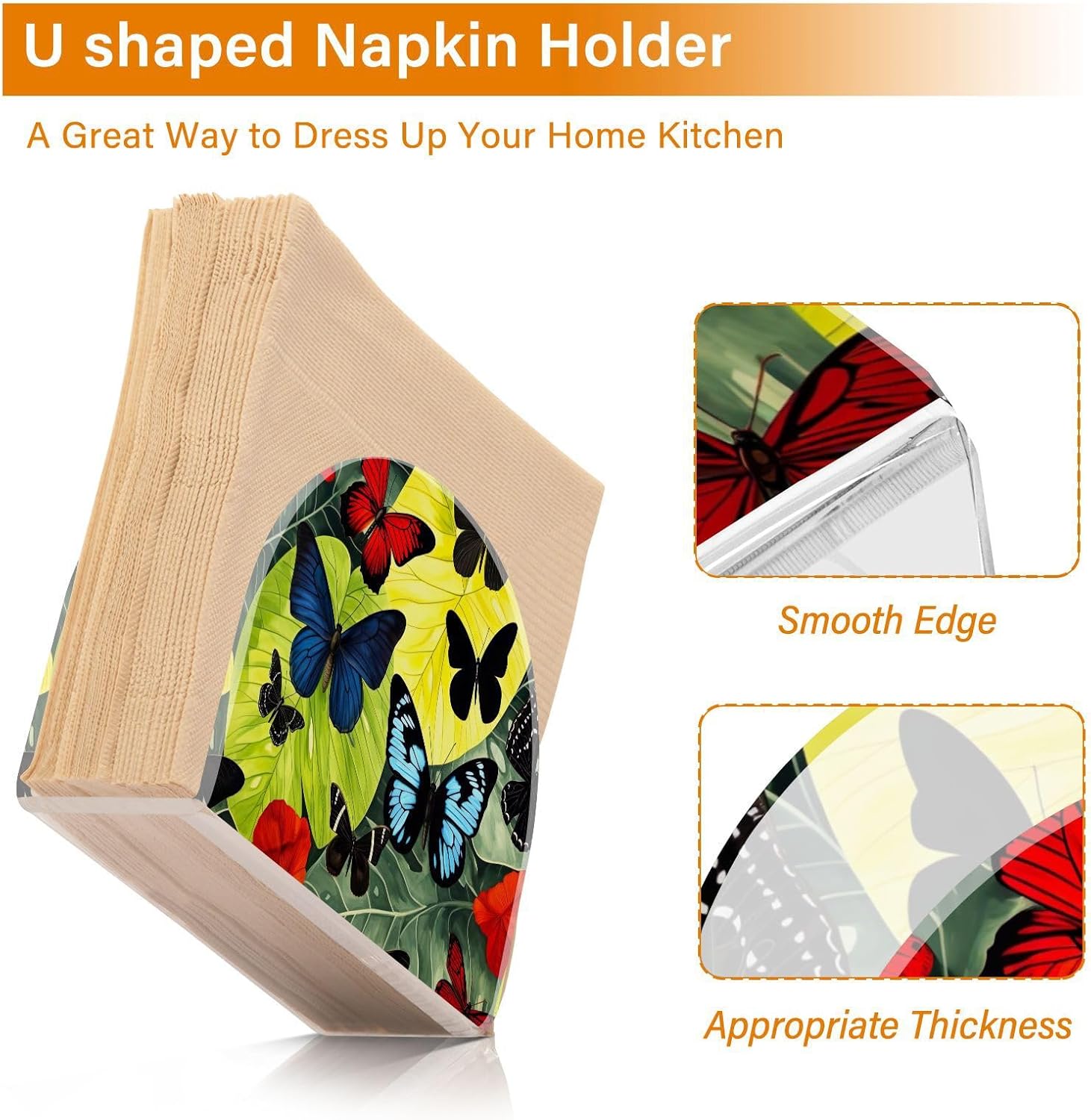 Butterfly Palm Acrylic Napkin Holder Clear Crystal Tissue Paper Dispenser for Table, Kitchen Countertop, Restaurant, Decor
