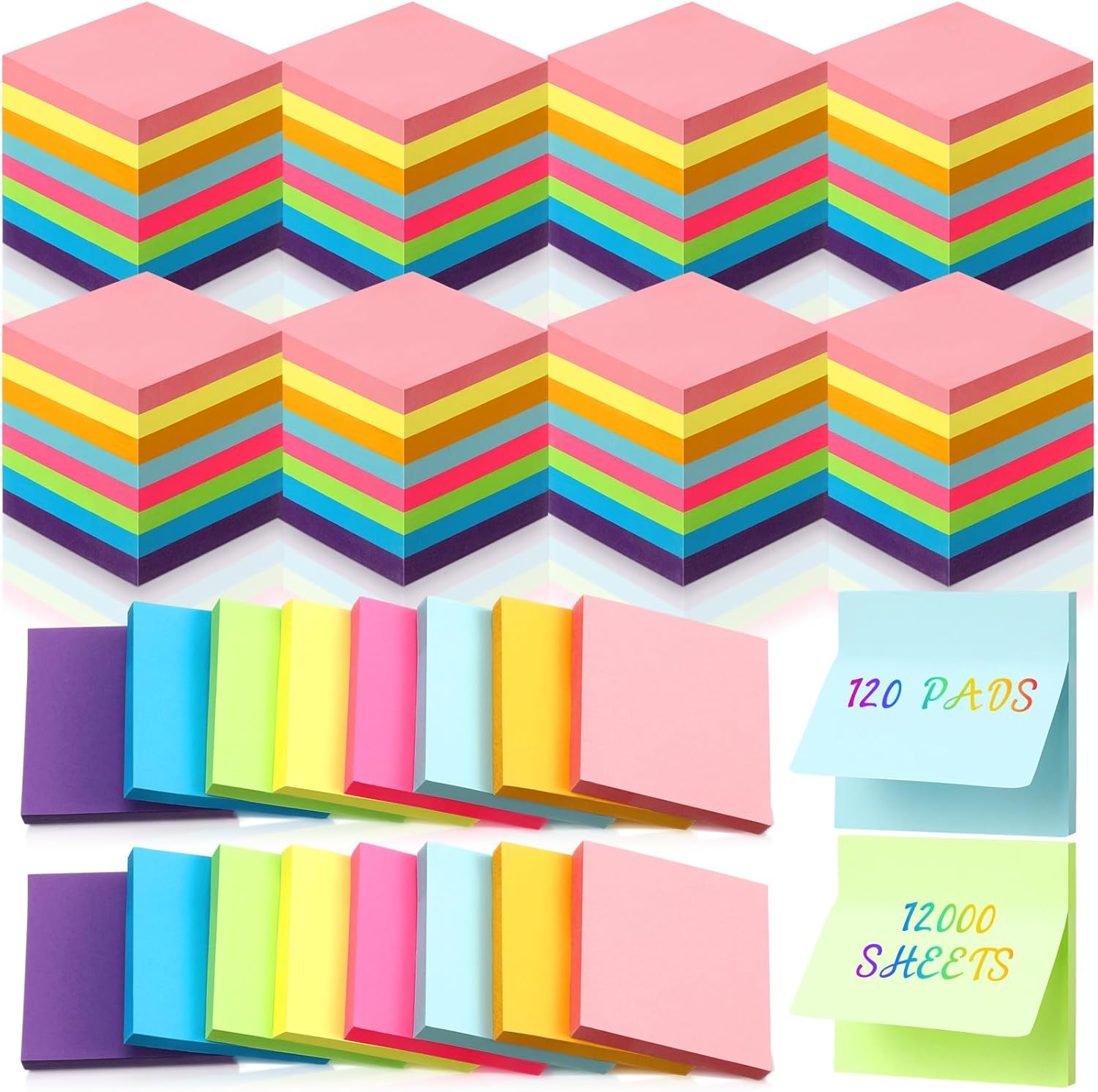 Zhanmai Paquete de 120 notas adhesivas a granel de 3 x 3 pulgadas, 100 hojasblocs de notas adhesivas, en total, 12000 hojas de colores brillantes,