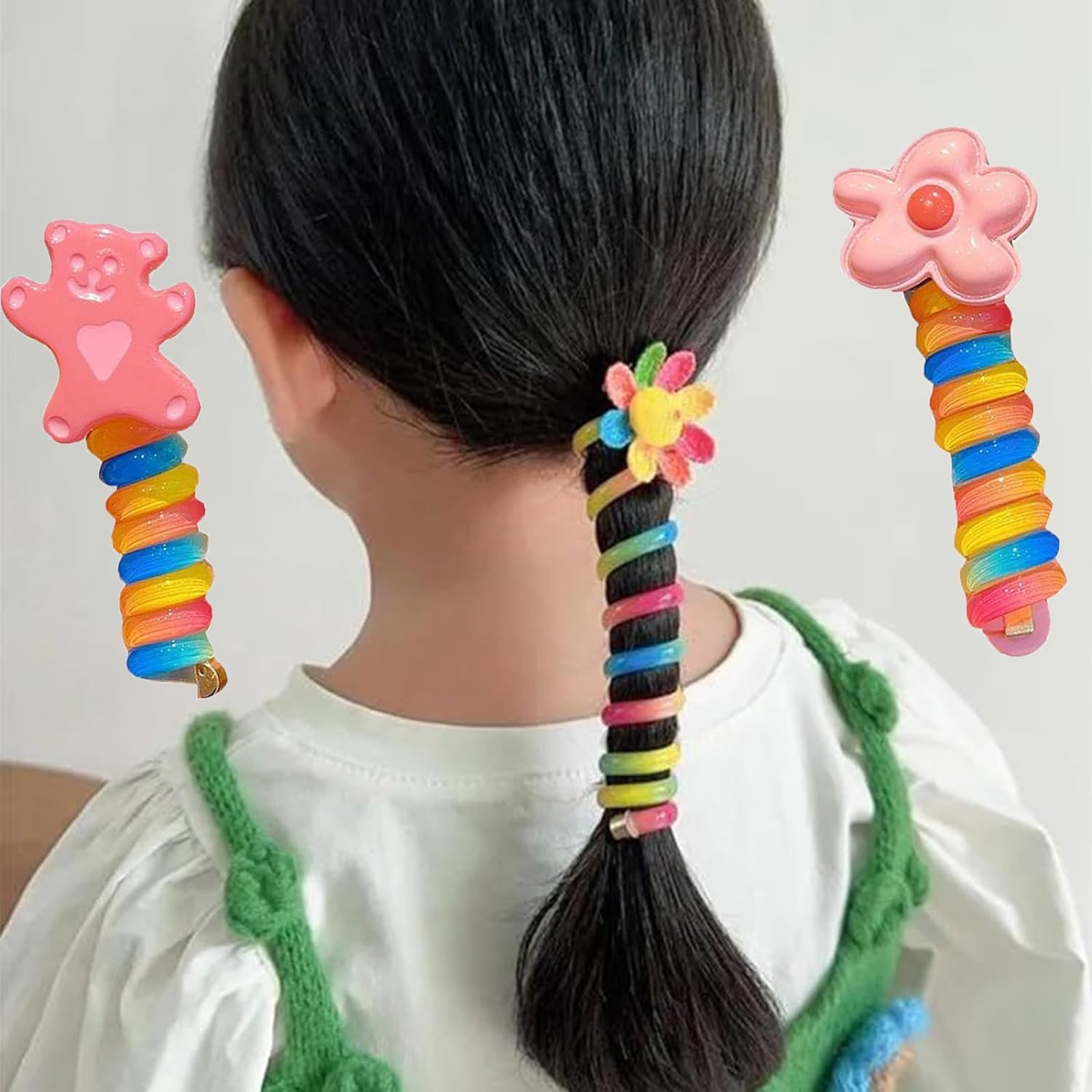 5 bandas de pelo coloridas para niños, lazos de pelo en espiral, cable telefónico, cable de teléfono, lazos rectos en espiral, 5 estilos de regalo