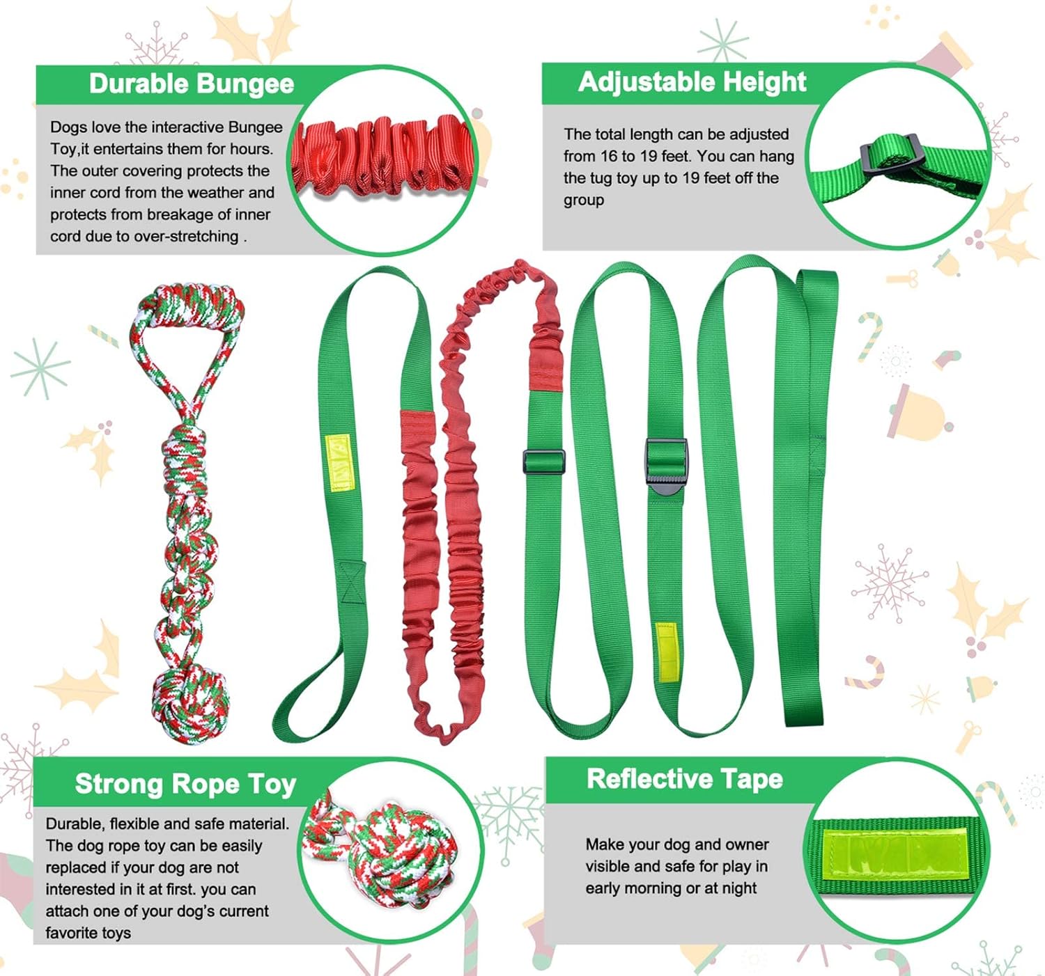 LOOBANI Juguete de remolque elástico para exteriores, juguete para perro para colgar del árbol para perros pequeños a grandes, cuerda de juego