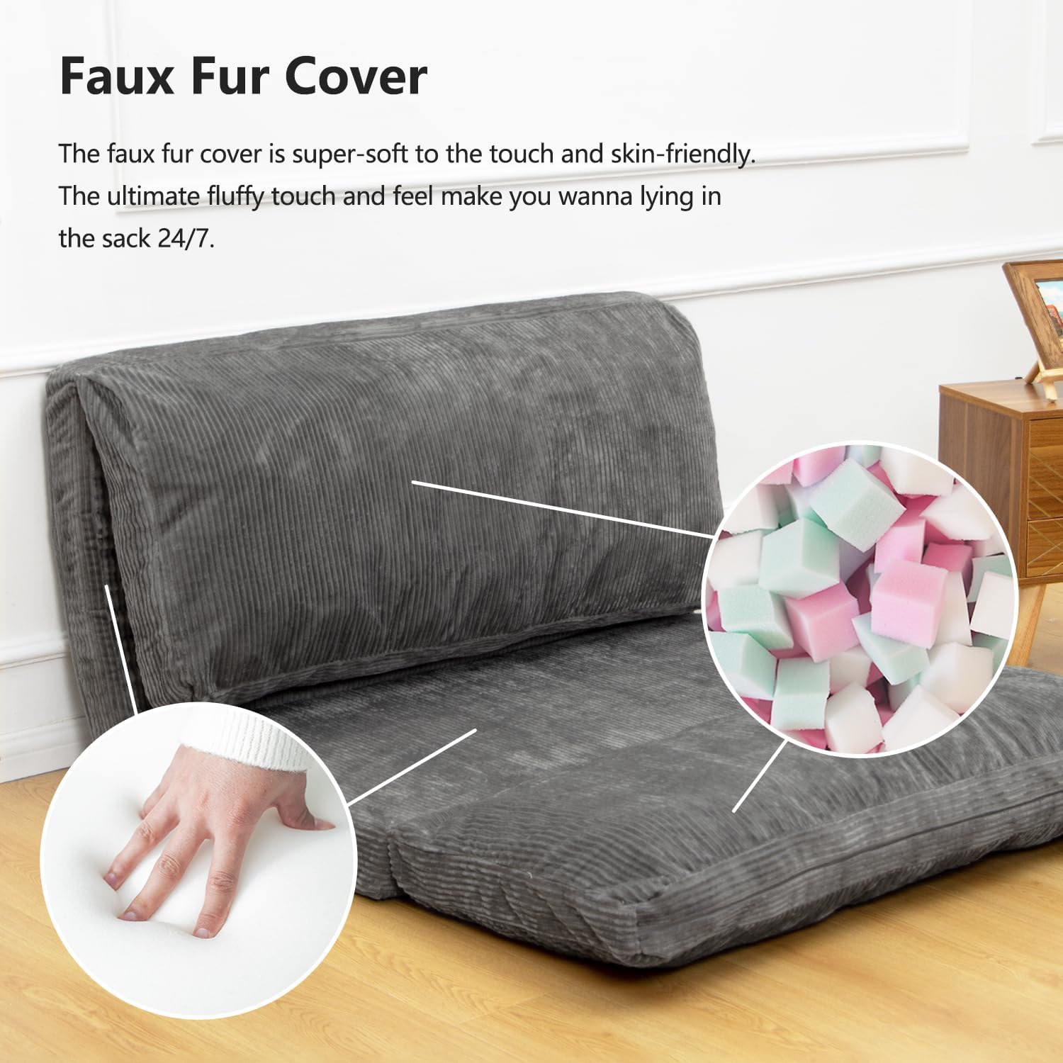 N&V Sofá cama plegable mediano con relleno de espuma, incluye funda extraíble y lavable a máquina, pana suave de alta calidad, mediano, gris escarcha