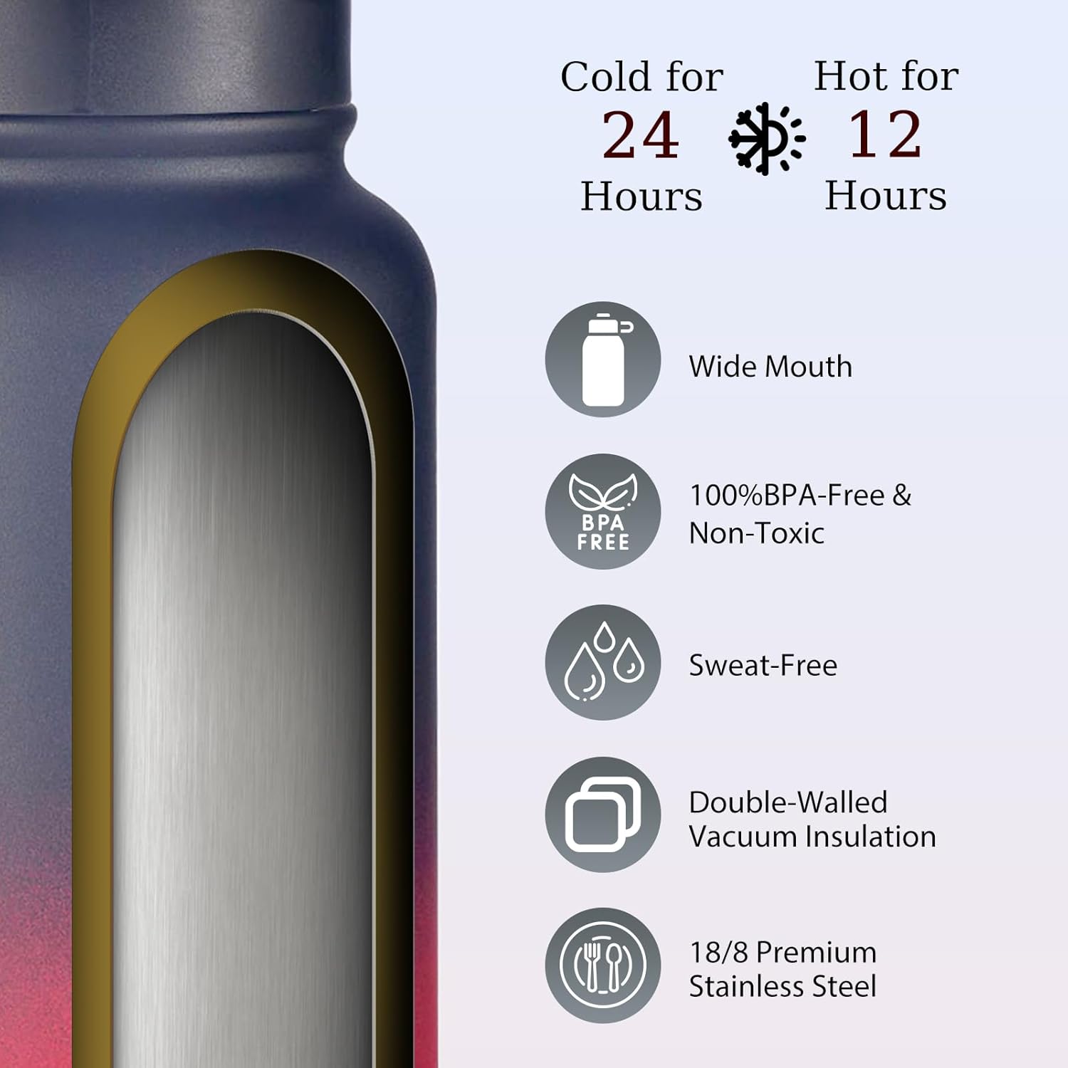 Botella de agua aislada de 32 onzas con popote, termo de acero inoxidable de doble pared al vacío con tapa para popote y tapa para beber, a prueba