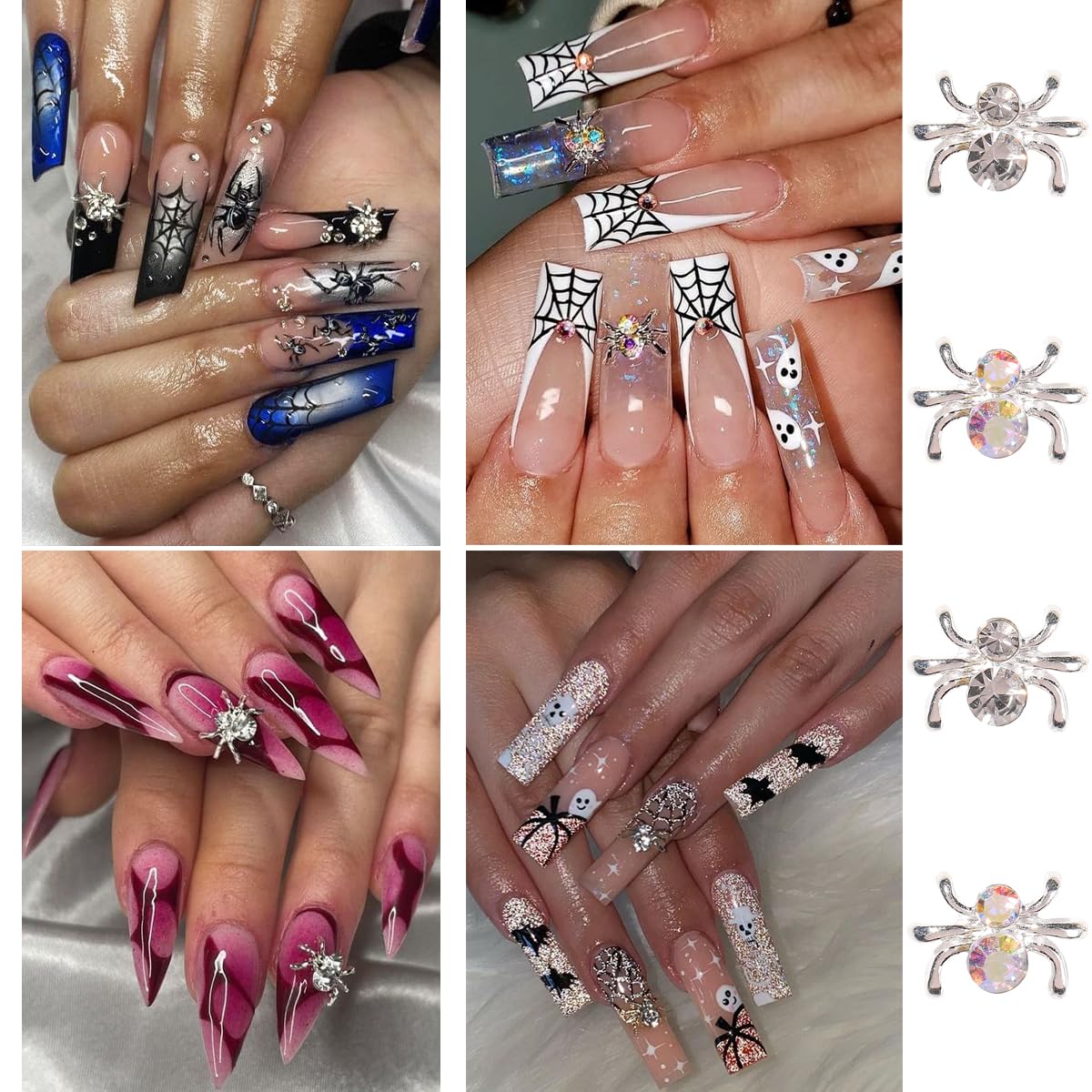 36 dijes de uñas de Halloween de aleación, dijes de araña, dorados, plateados, rojos, negros, arañas, joyas brillantes y coloridas, diseño de