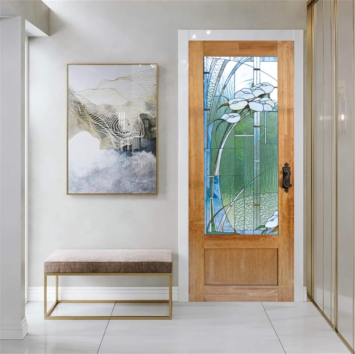 artfanke Adhesivo para puerta de vidrieras 3D, murales de madera retro, papel tapiz autoadhesivo para puerta, calcomanía impermeable para puerta del